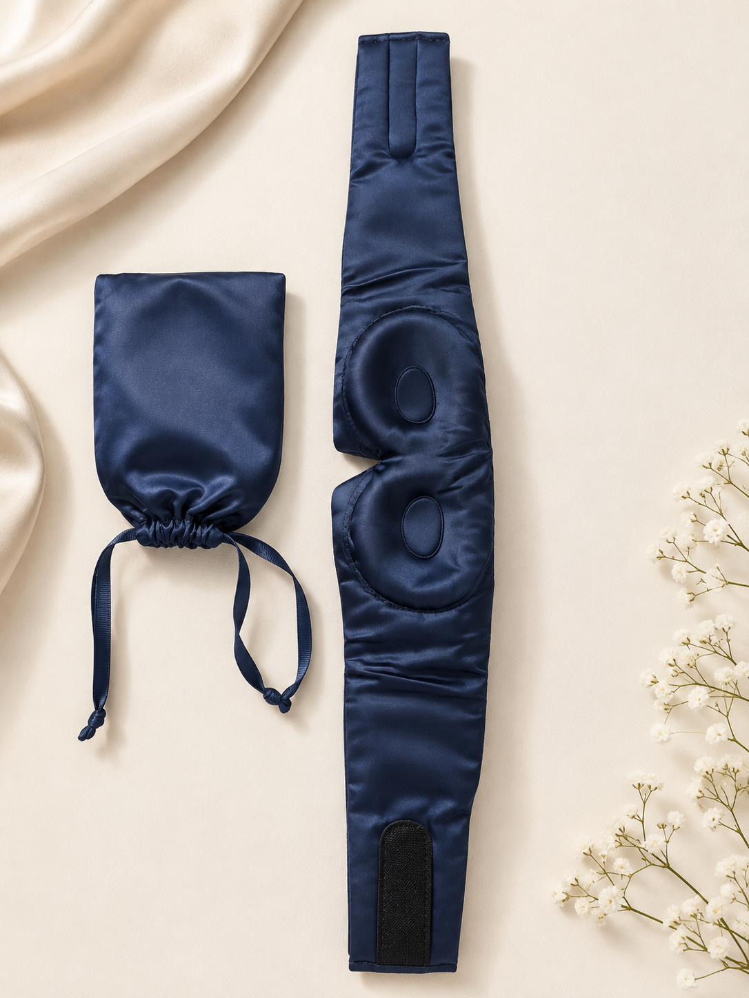  'Sleep & Glow' Premium Üç Boyutlu Tam Karanlık Uyku Maskesi Göz Bandı (Lacivert) - Ayarlanabilir Tasarım 