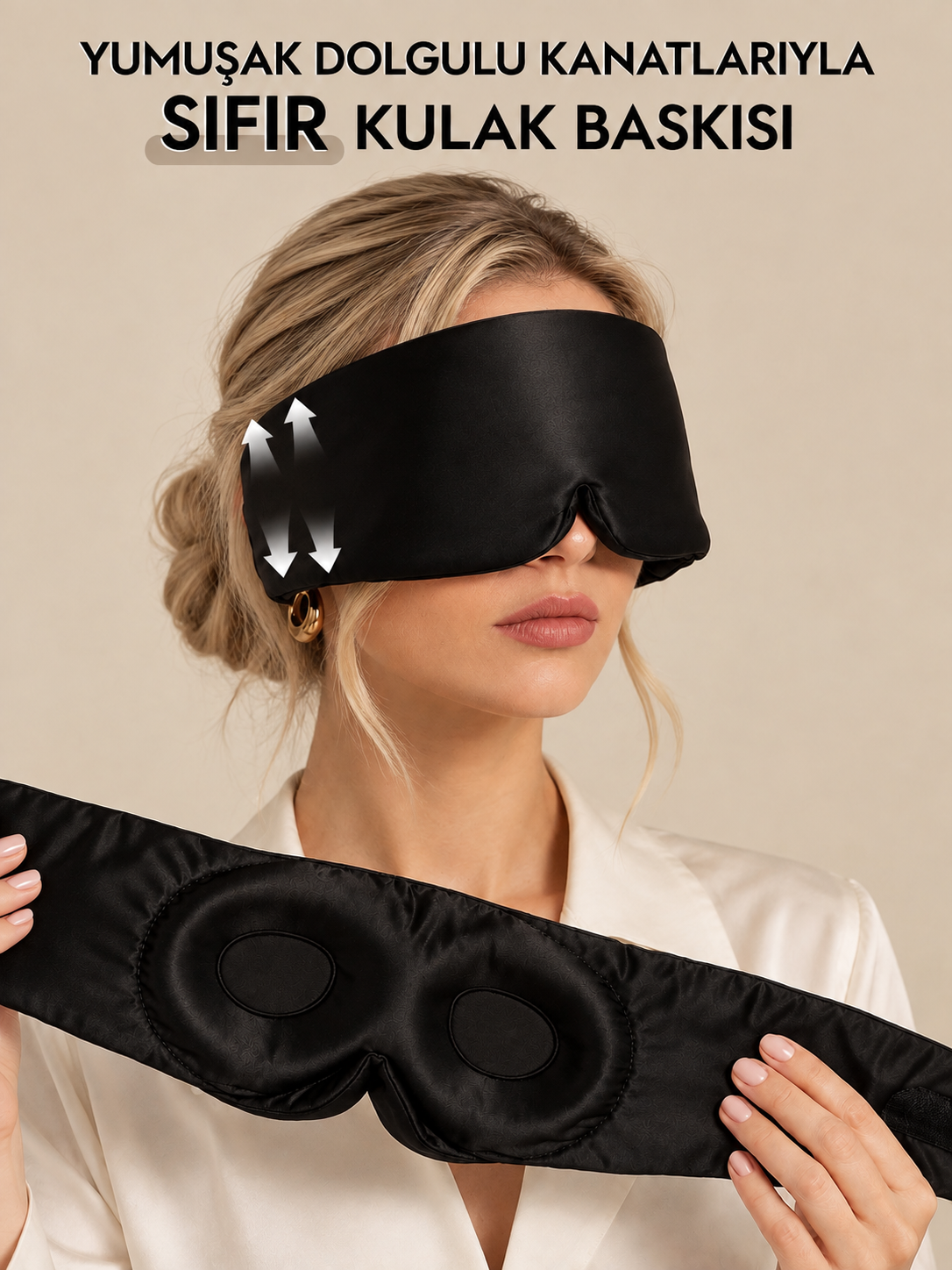 'Sleep & Glow' Premium Üç Boyutlu Tam Karanlık Uyku Maskesi Göz Bandı (Siyah) - Ayarlanabilir Tasarım 