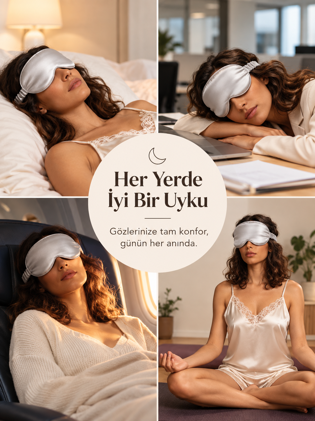  'Sleep & Glow' Üç Boyutlu Tam Karanlık Uyku Maskesi Göz Bandı (Gümüş Gri)