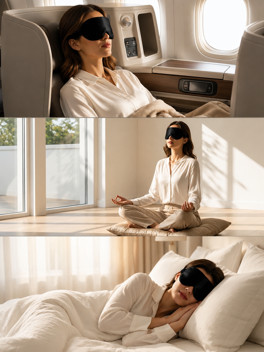  'Sleep & Glow' Üç Boyutlu Tam Karanlık Uyku Maskesi Göz Bandı (Siyah) 