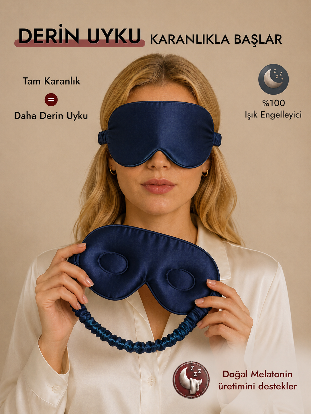  'Sleep & Glow' Üç Boyutlu Tam Karanlık Uyku Maskesi Göz Bandı (Lacivert)