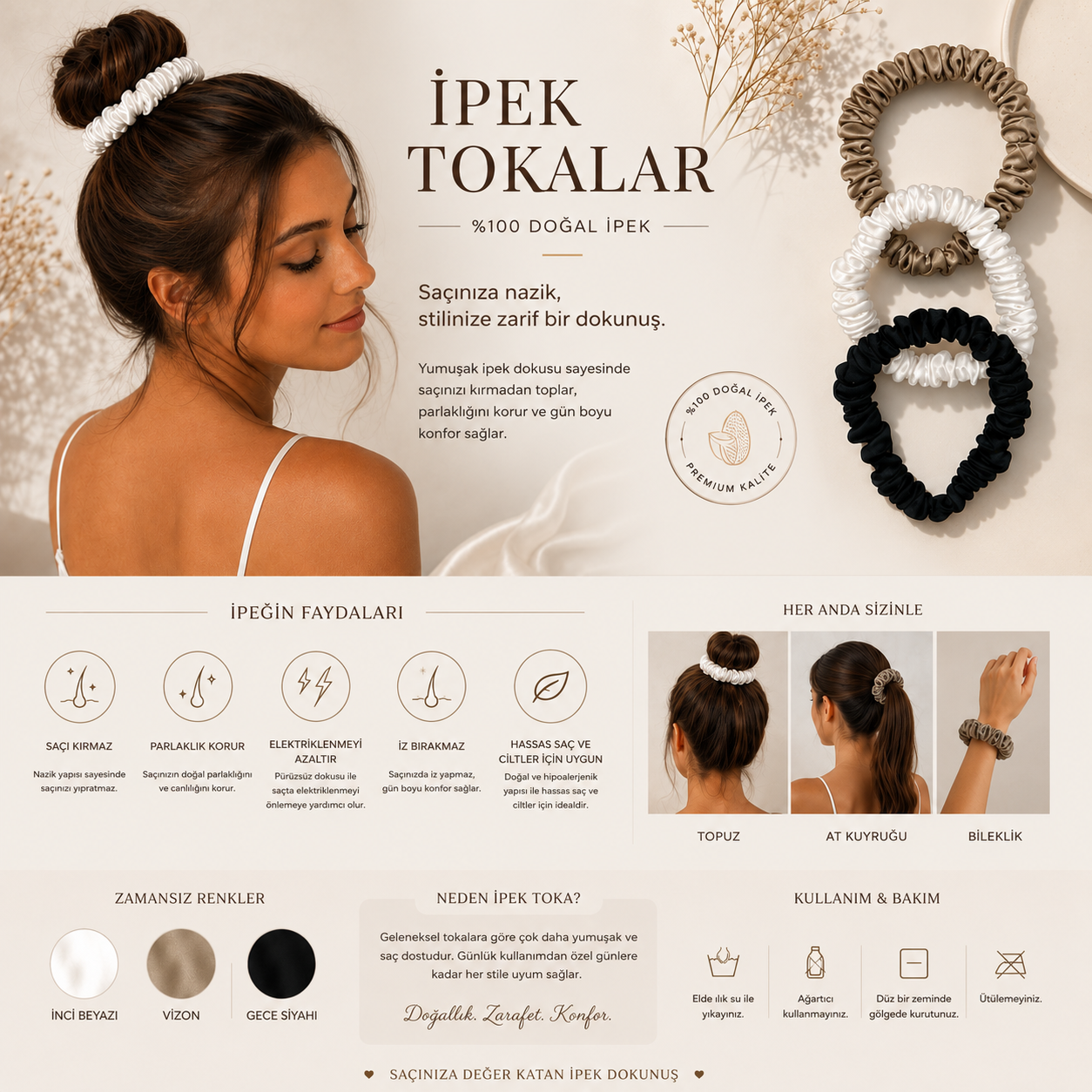 3lü İnce (1cm)  Saç Tokası Seti (Gece Siyahı)