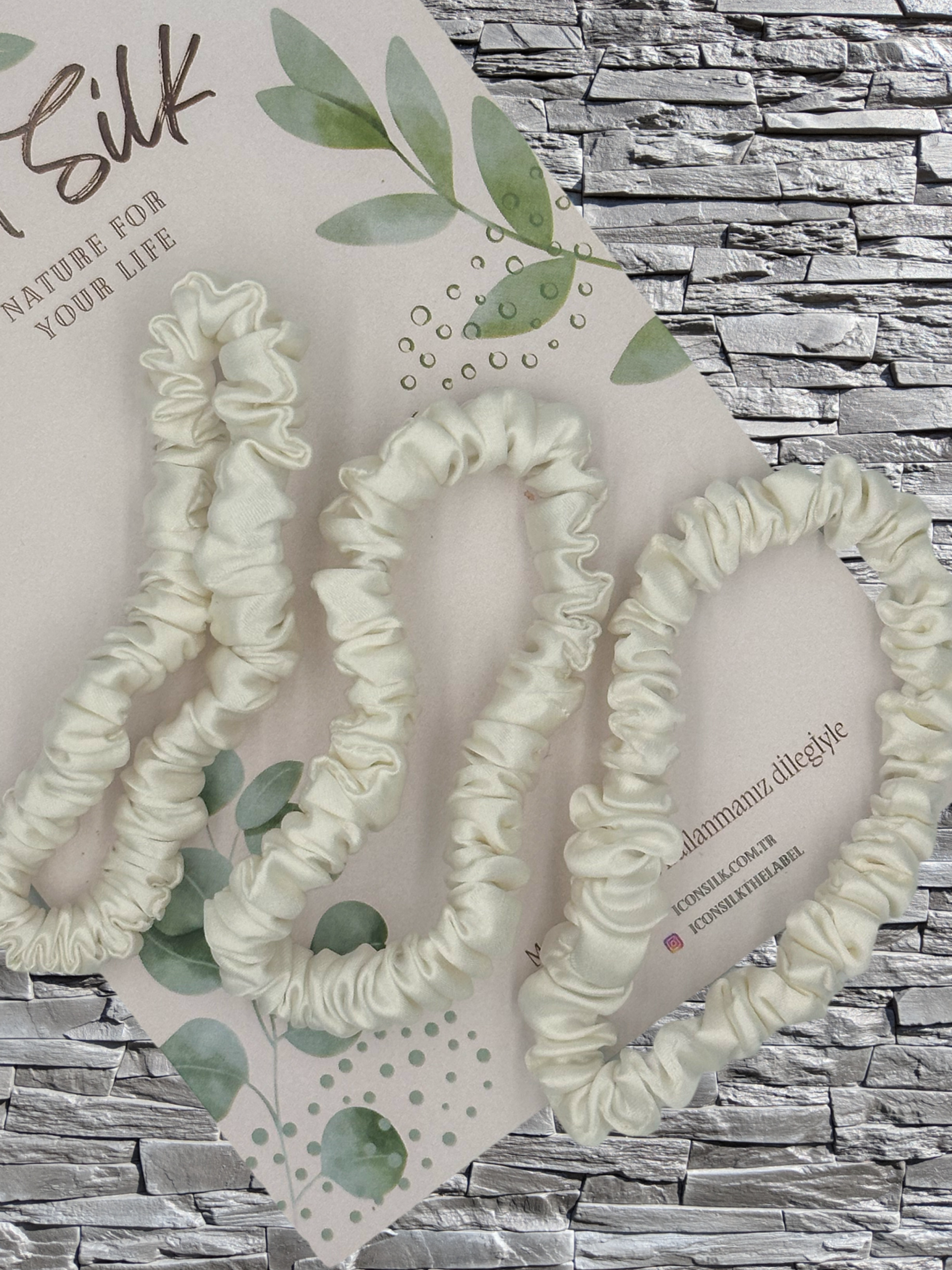 3 Pack Mini Silk Scrunchies - Ivory