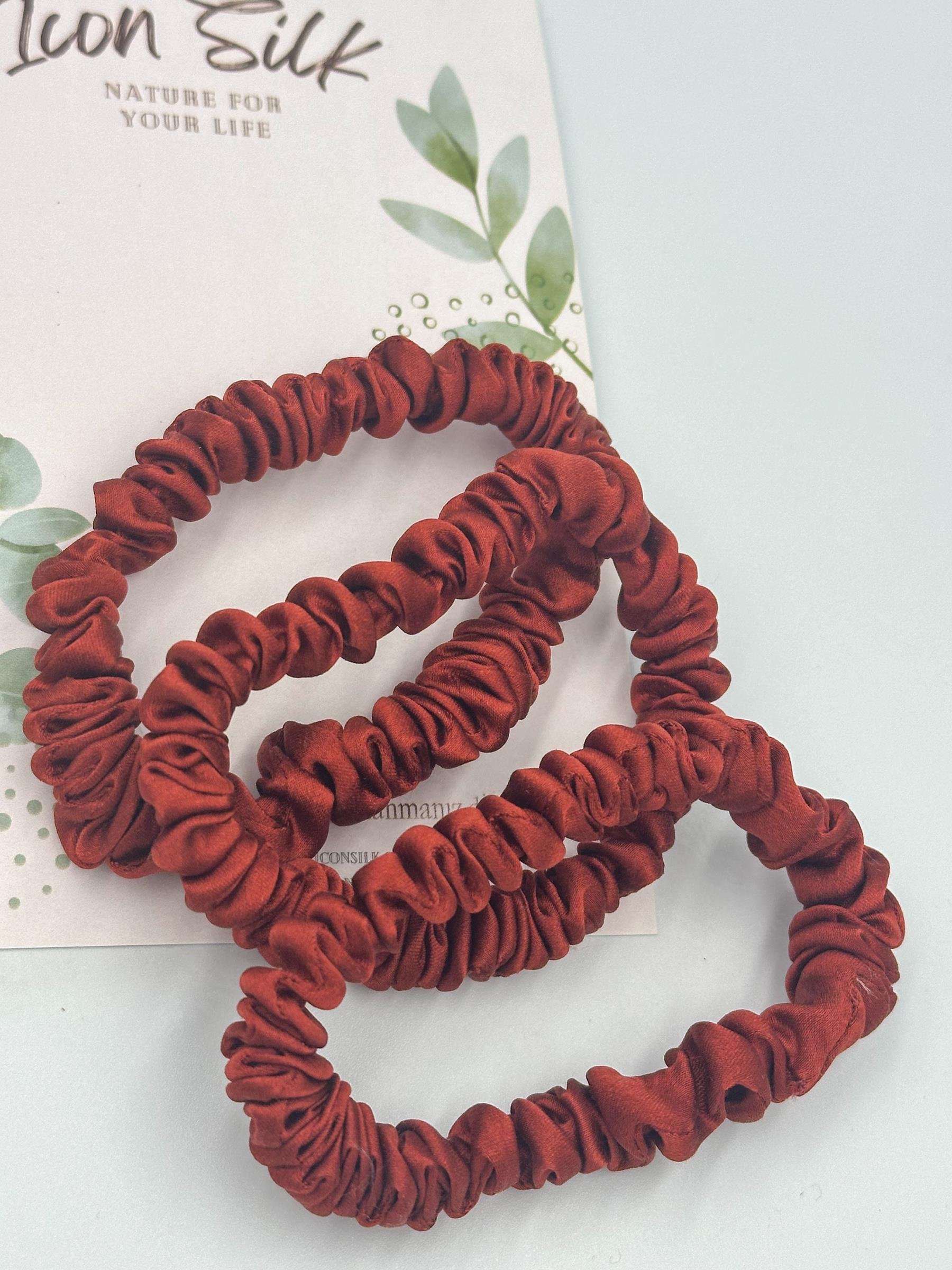 3 Pack Mini Silk Scrunchies - Terracotta