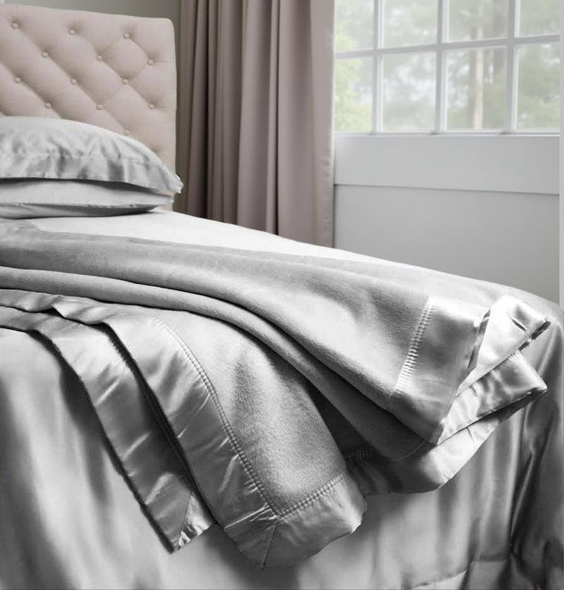 Light Grey Satin Edged Pure Silk Blanket