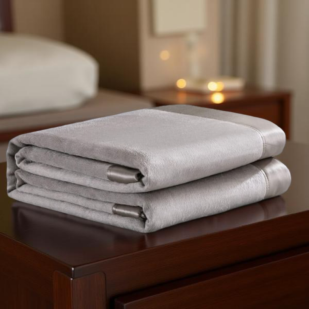 Light Grey Satin Edged Pure Silk Blanket