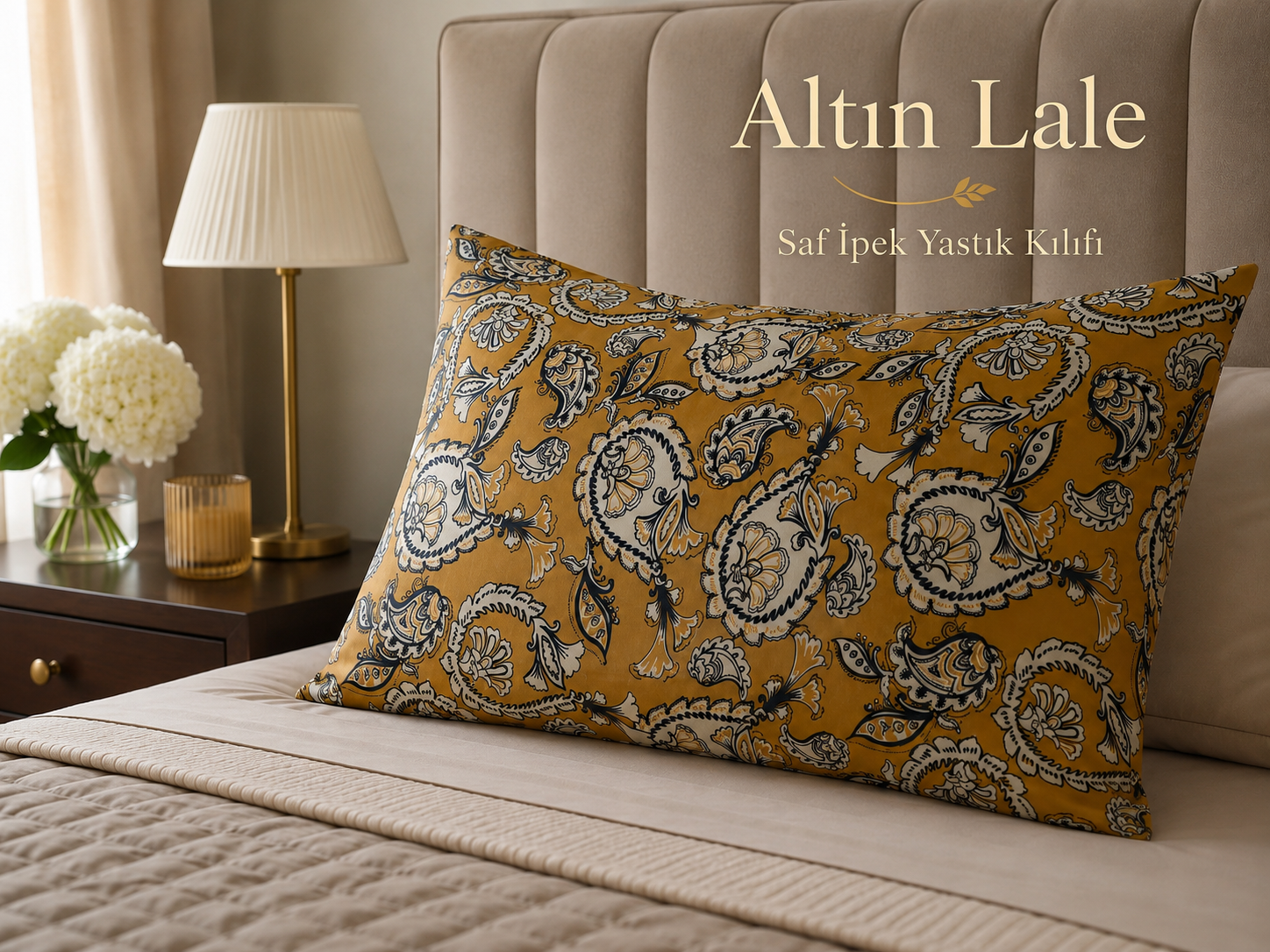 Altın Lale - 'Sleep & Glow' Saf İpek Fermuarlı Yastık Kılıfı 
