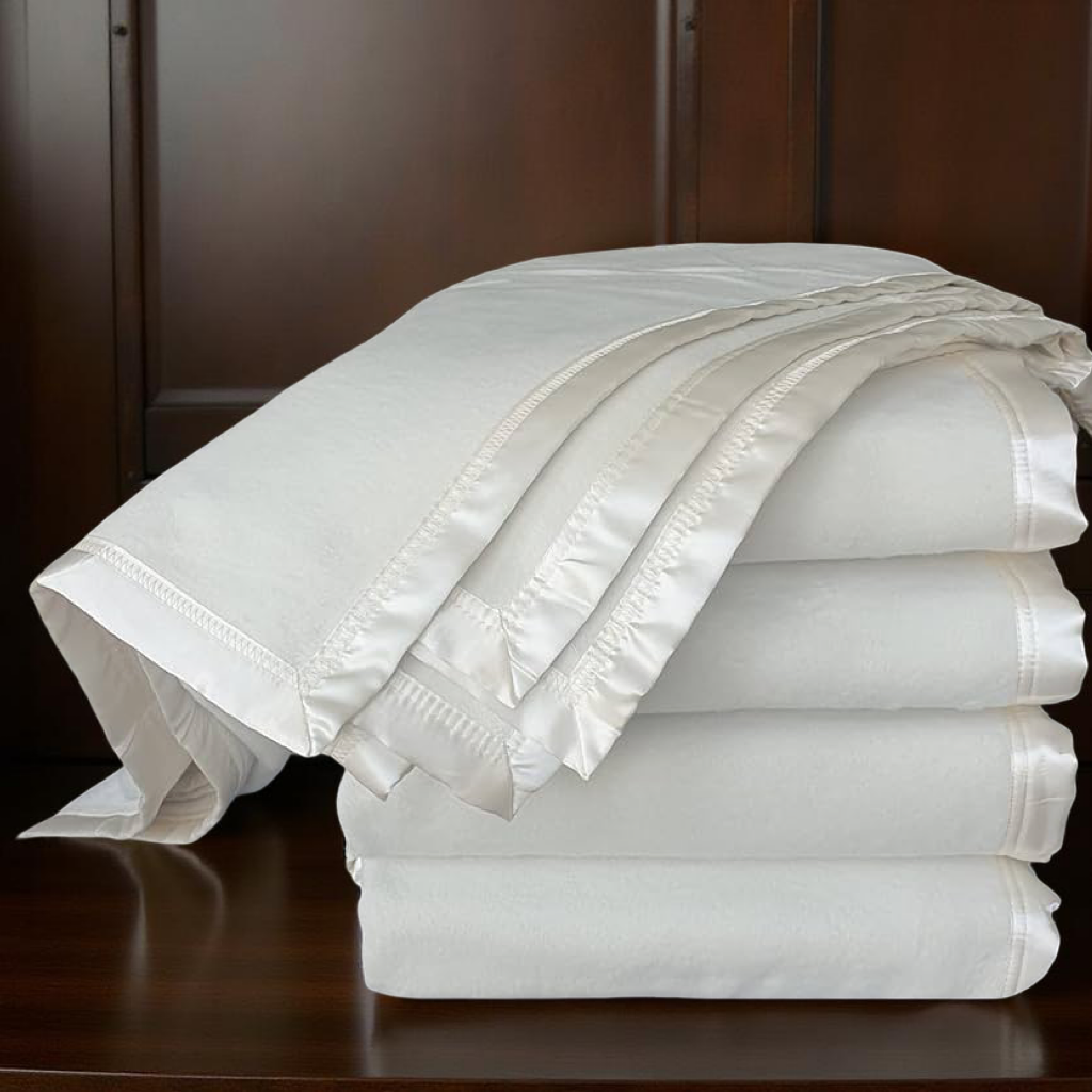 Ivory Satin Edged Pure Silk Blanket