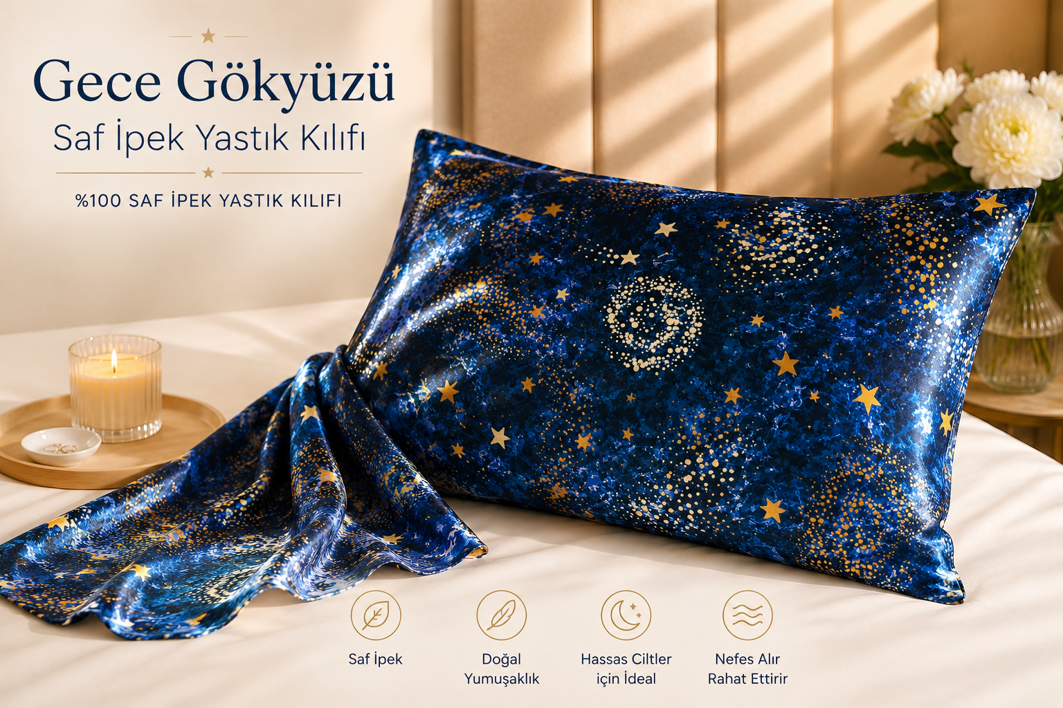 Gece Gökyüzü - Saf İpek Yastık Kılıfı 