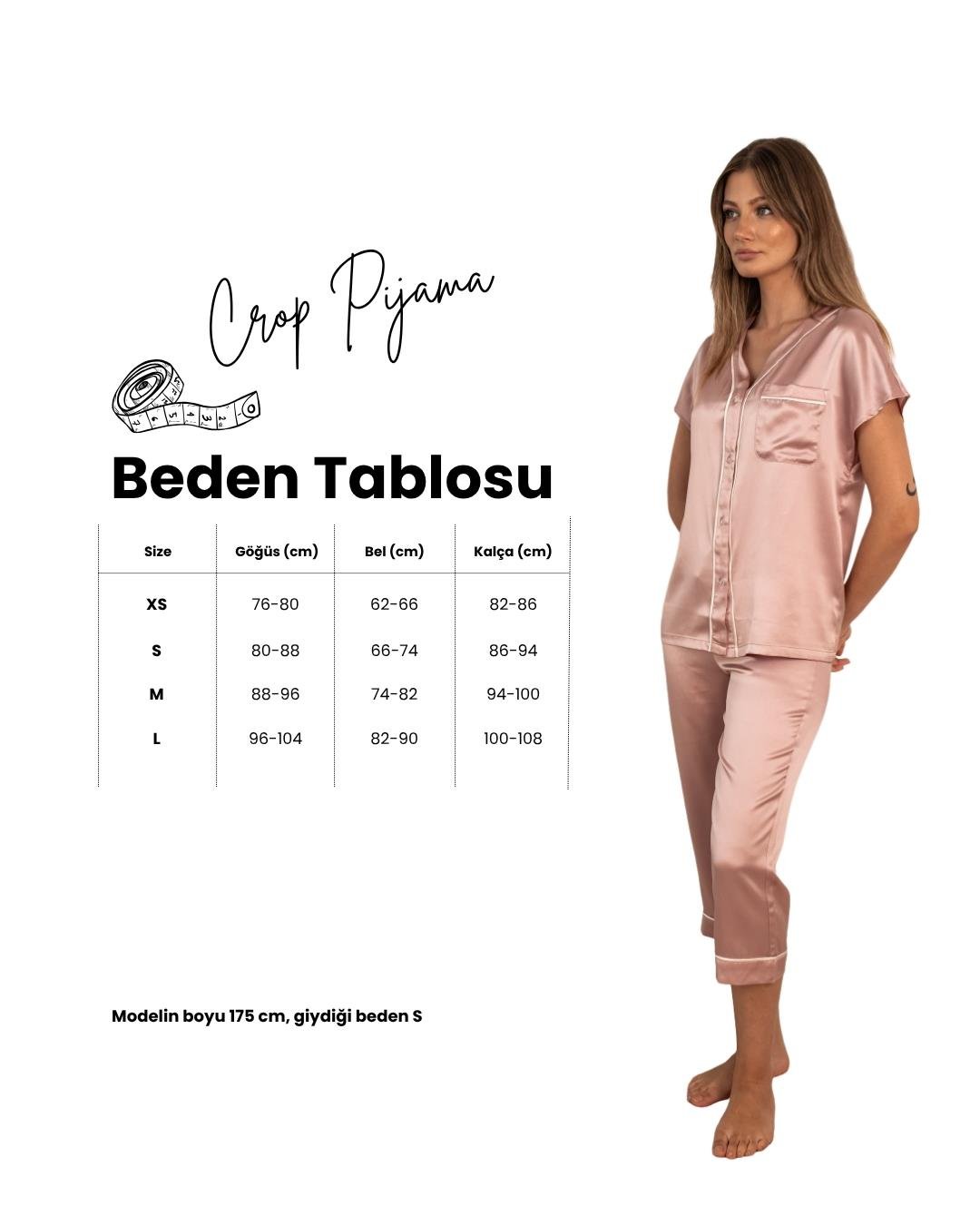Gül Kurusu Beyaz Biyeli - Saf İpek Pijama Takımı