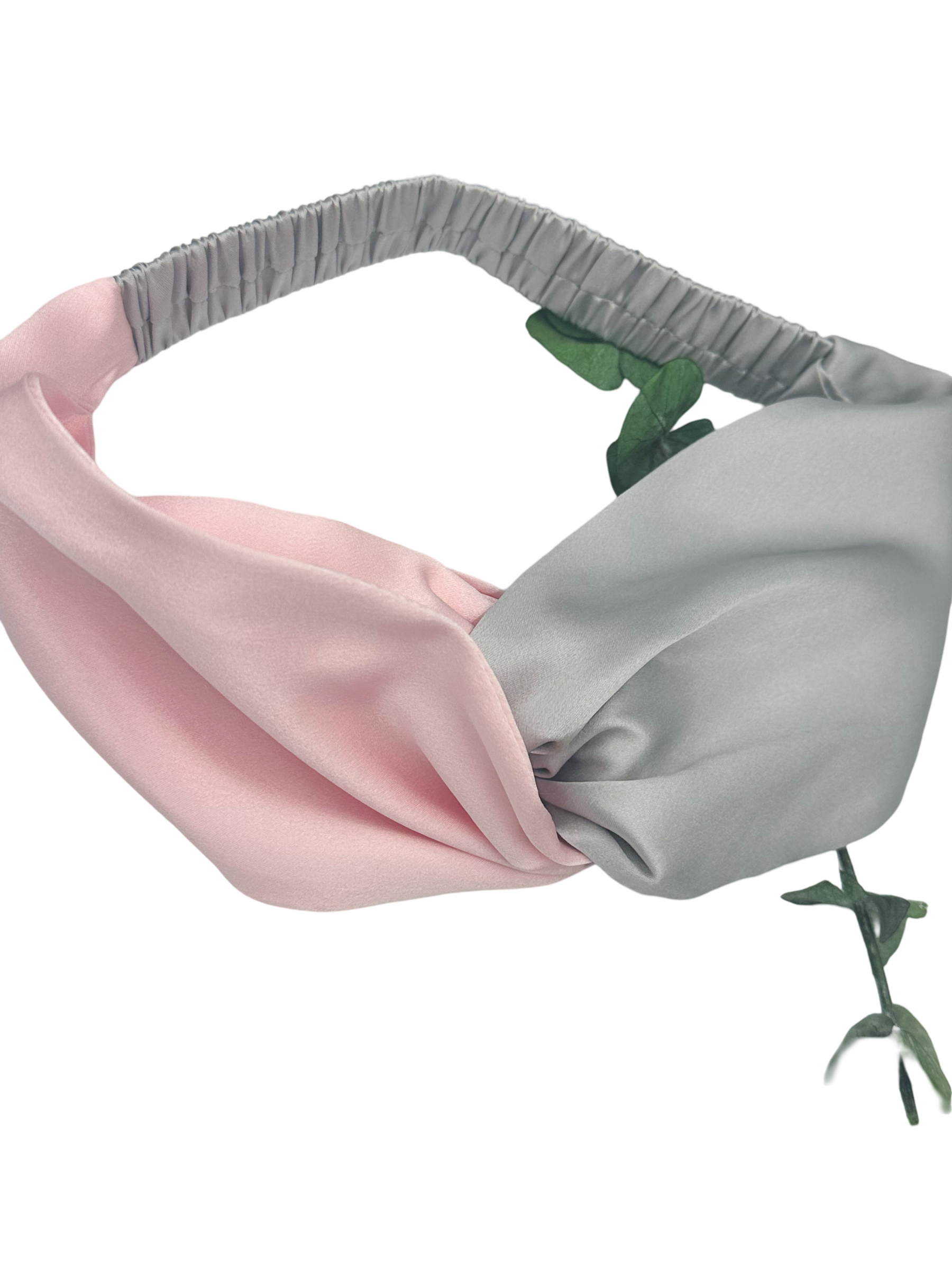 Silver Grey Pink Dual Color Silk Hair Band