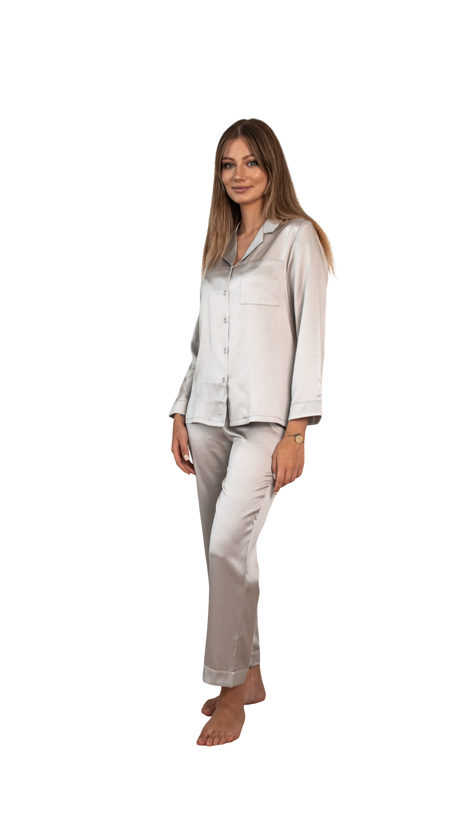 Gümüş Gri - Saf İpek Pijama Takımı