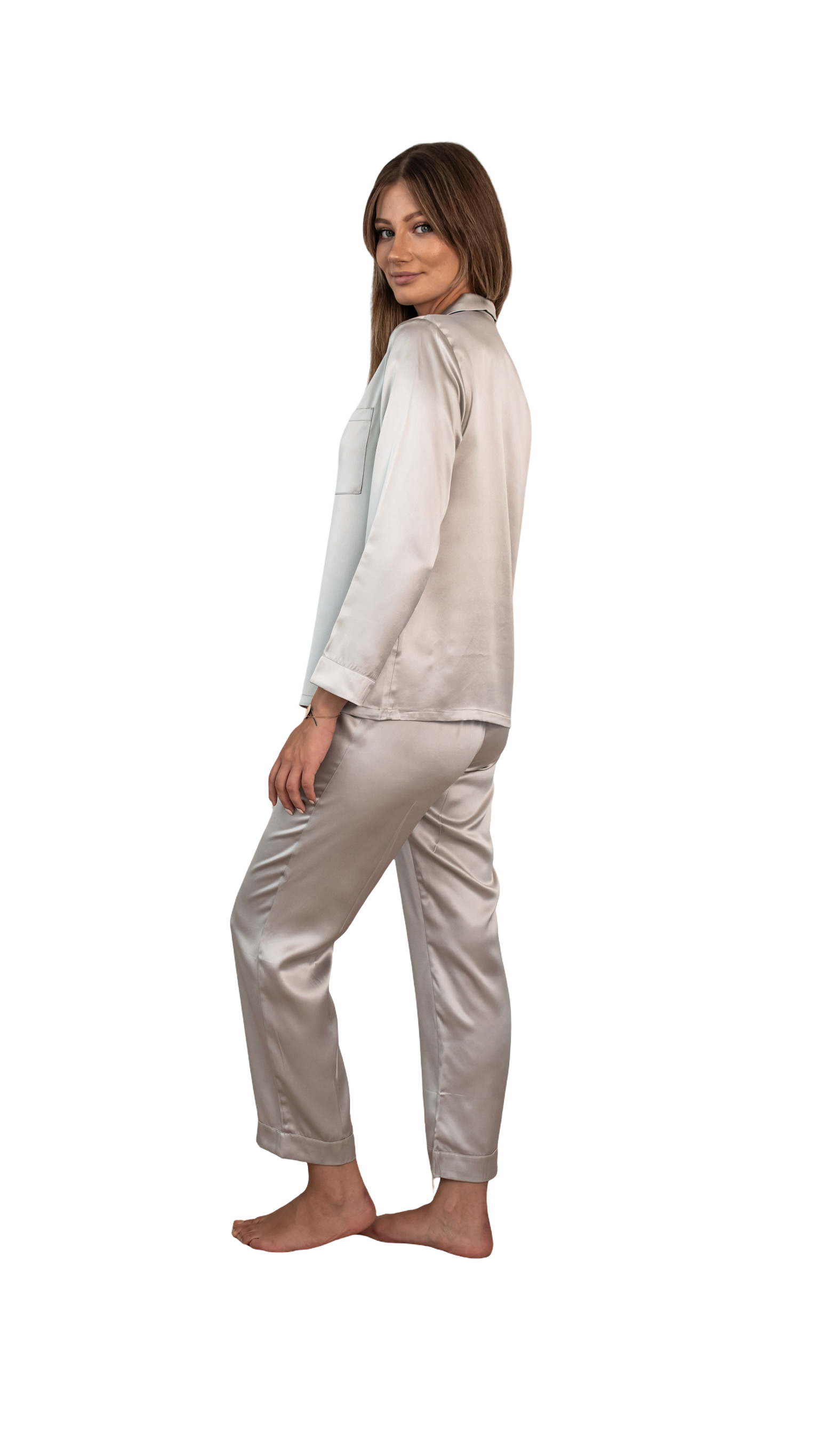 Gümüş Gri - Saf İpek Pijama Takımı
