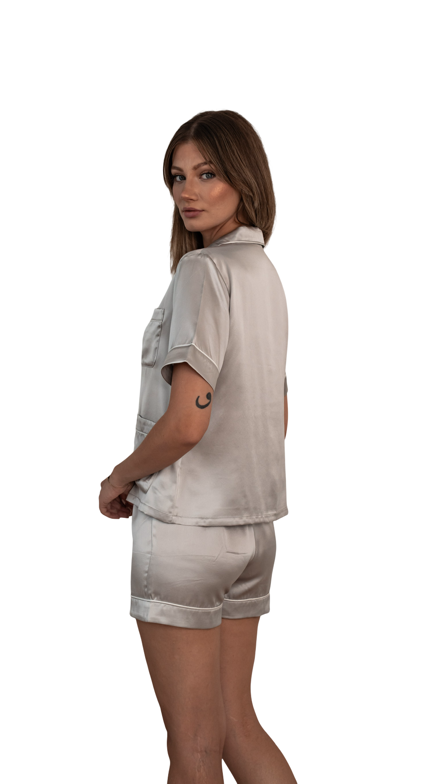 Gümüş Gri - Saf İpek Pijama Takımı