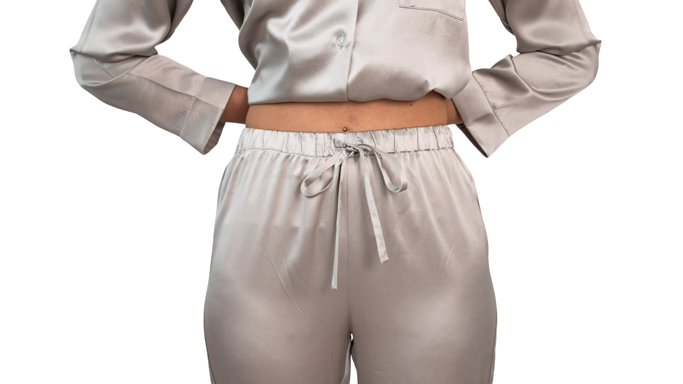Gümüş Gri - Saf İpek Pijama Takımı