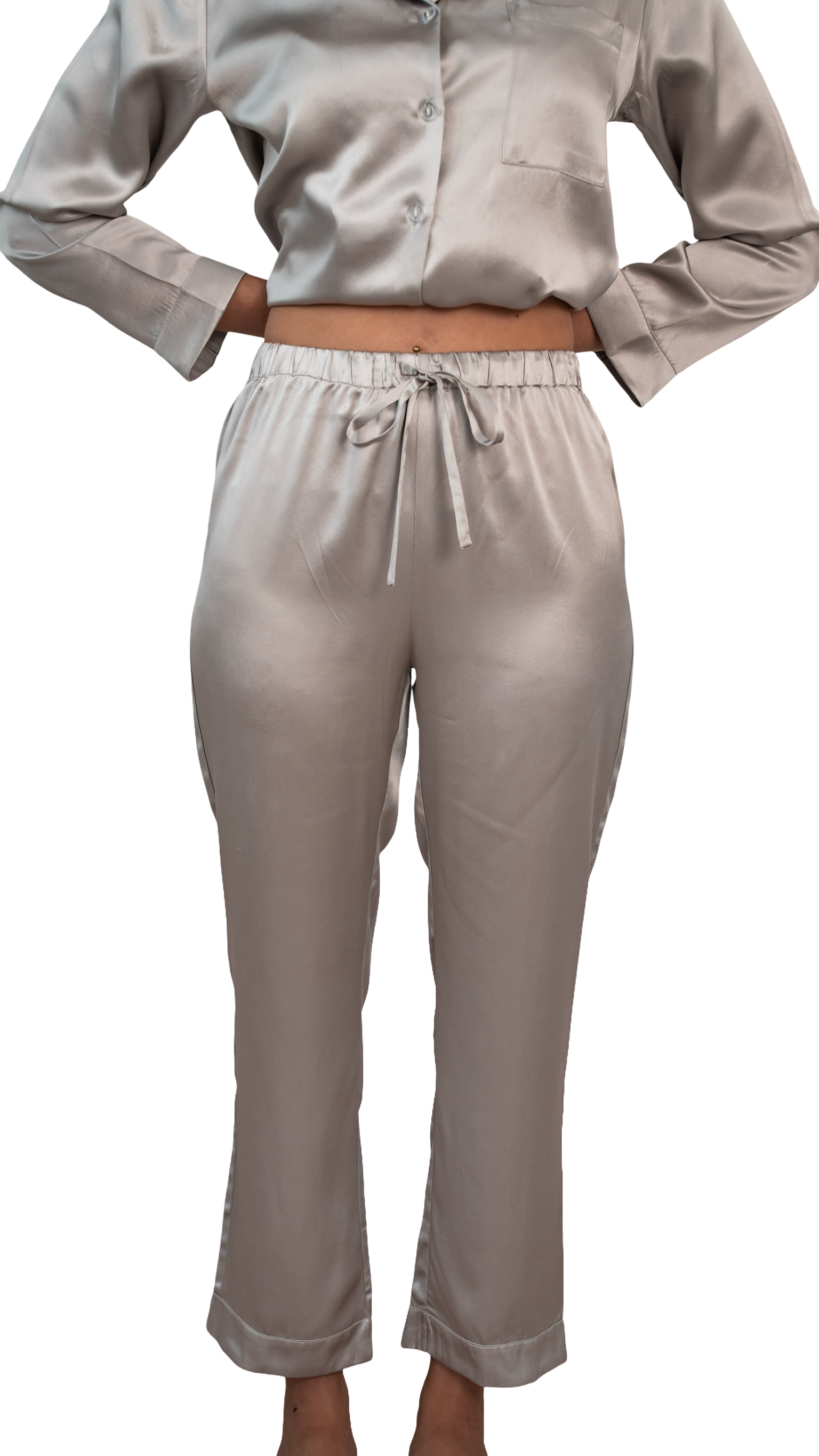 Gümüş Gri - Saf İpek Pijama Takımı