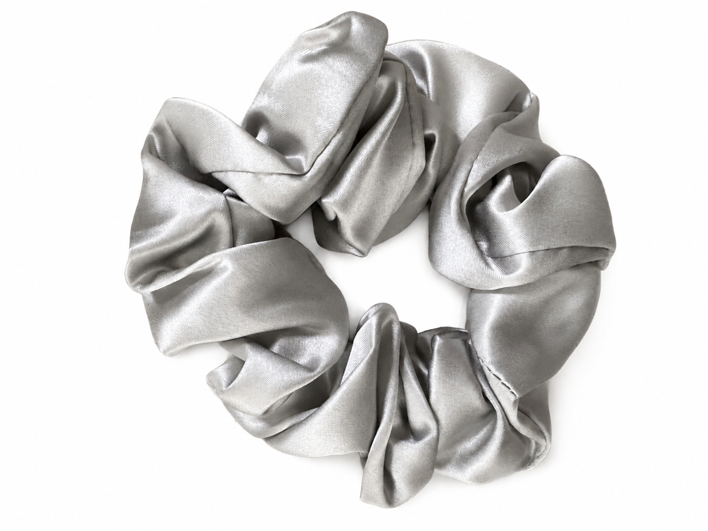 Medium Silver Grey Silk Scrunchie