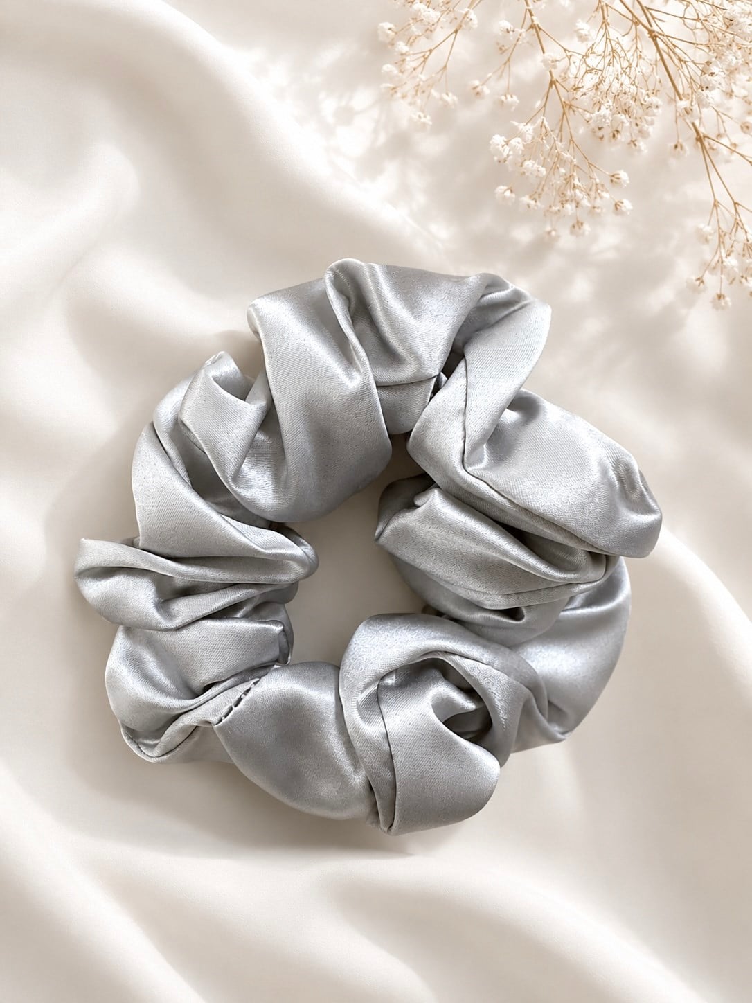 Medium Silver Grey Silk Scrunchie