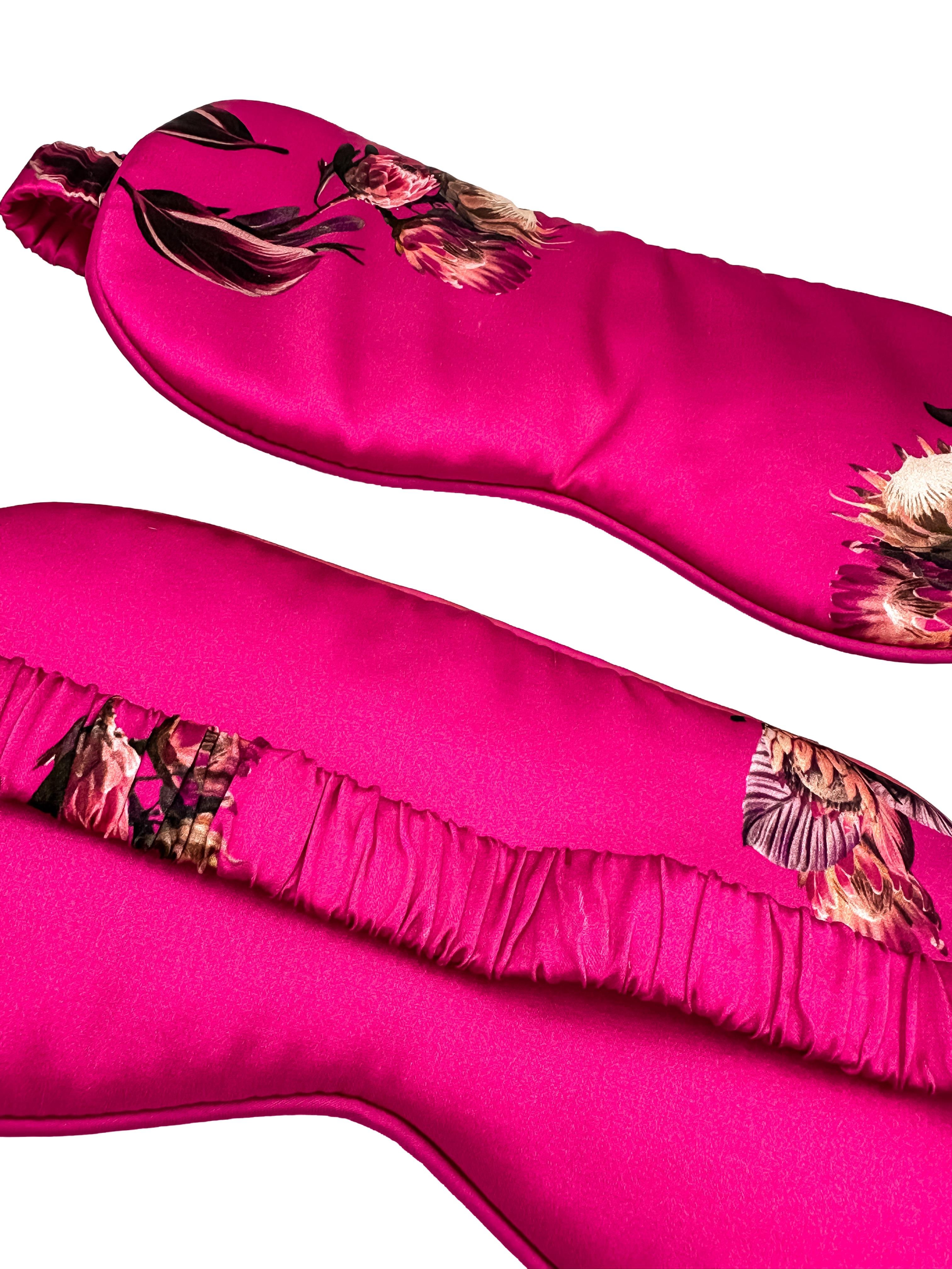 Hot Pink Saf İpek Uyku Maskesi Göz Bandı 