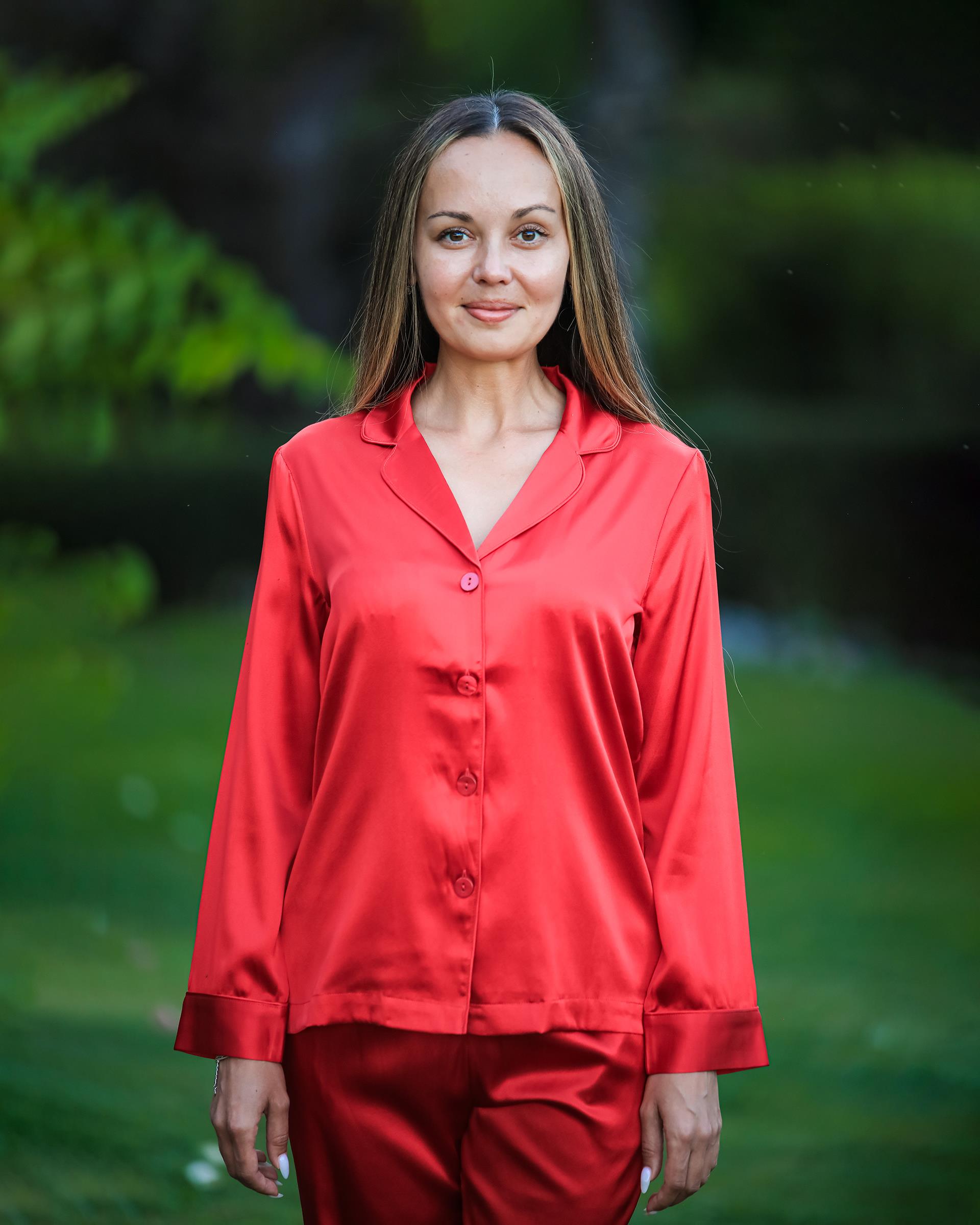 Kırmızı Saf İpek Saten Pijama Takımı