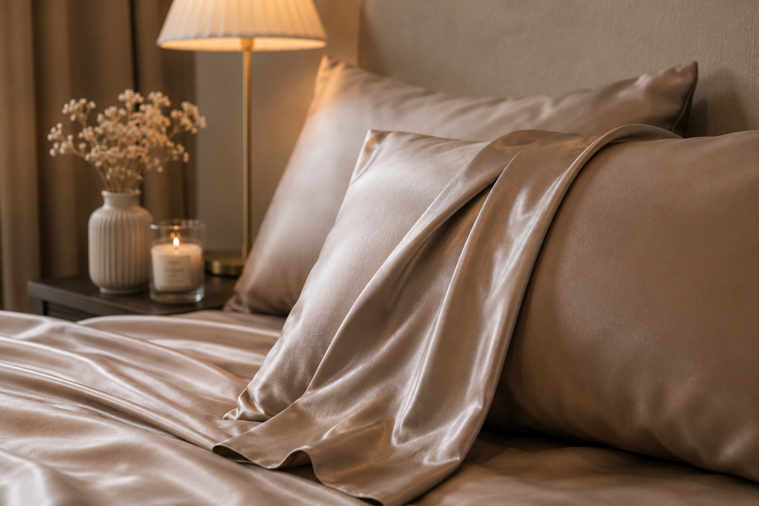 Light Gold - 'Sleep & Glow' Saf İpek Fermuarlı Yastık Kılıfı 