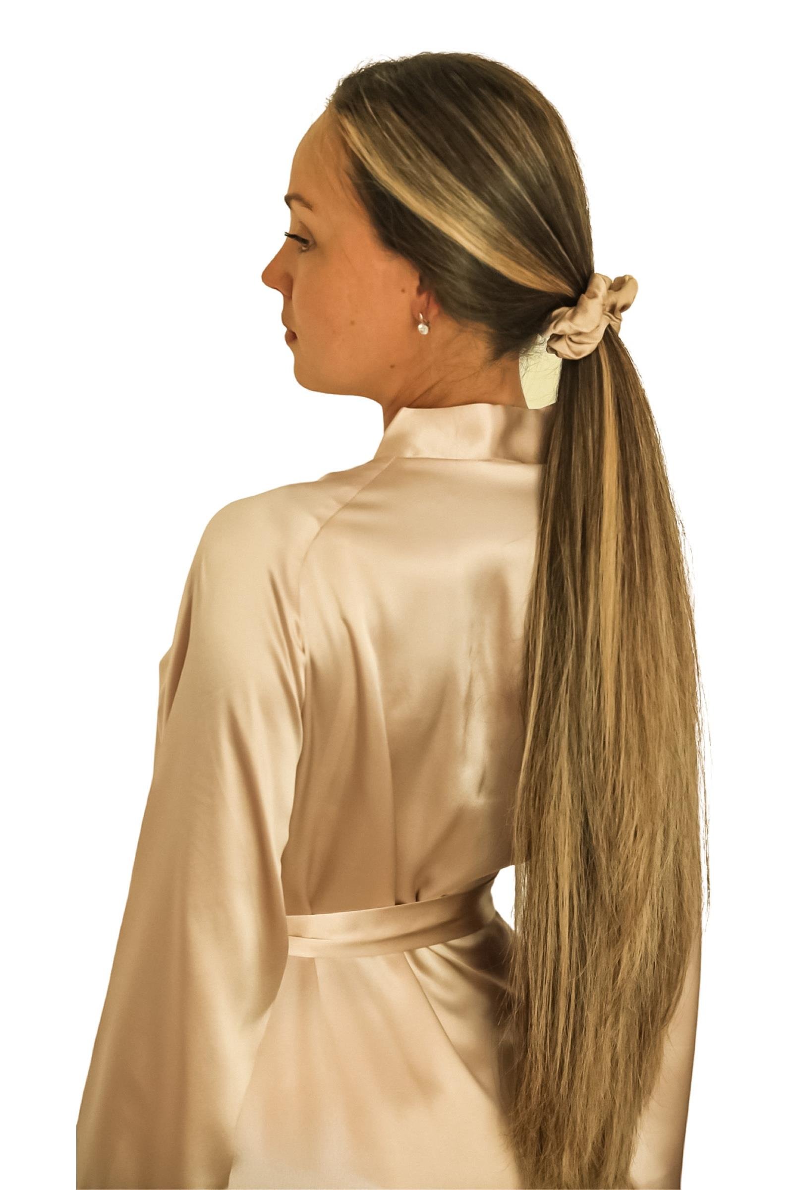 Şampanya Saf İpek Saç Tokası Orta Boy