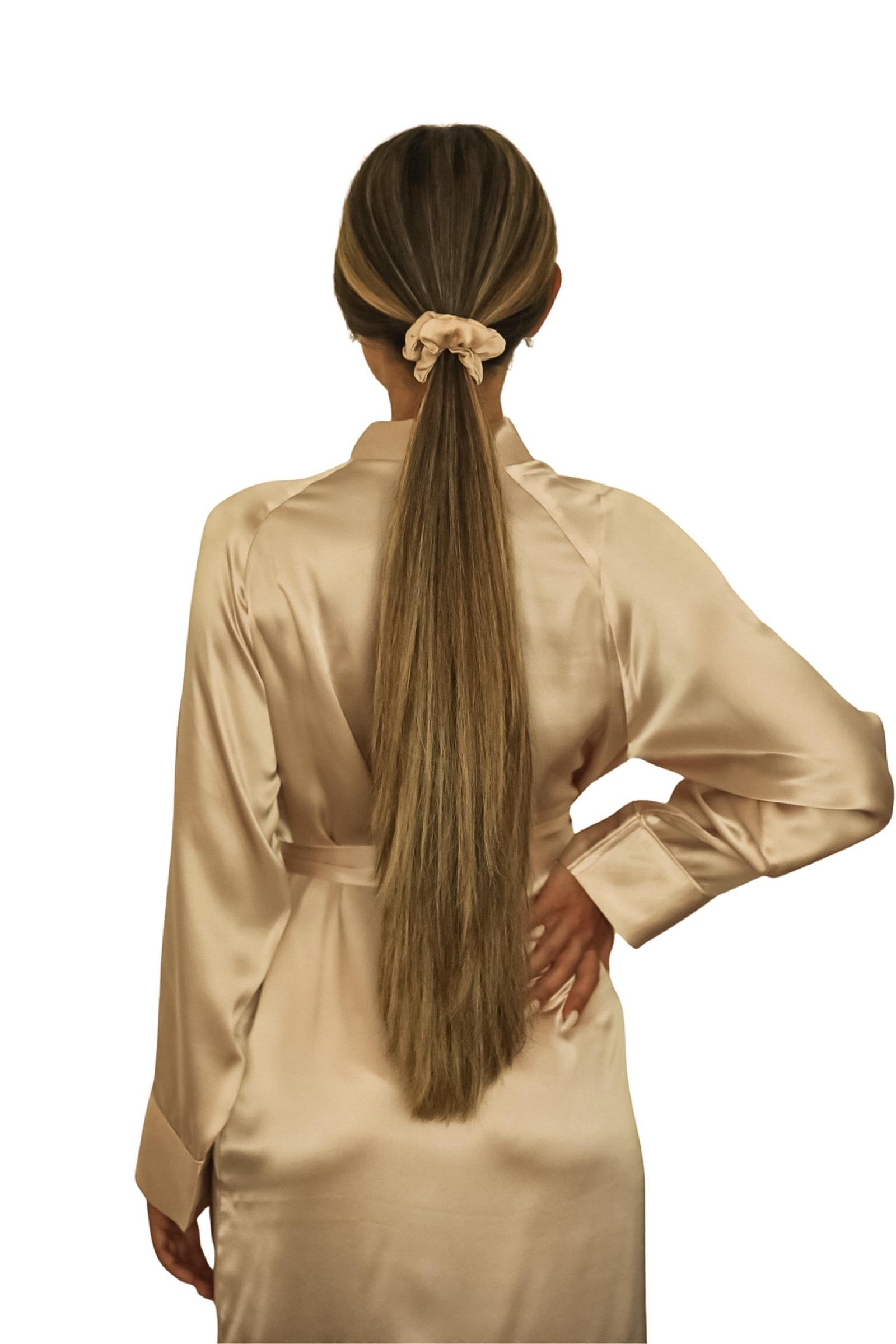 Şampanya Saf İpek Saç Tokası Orta Boy