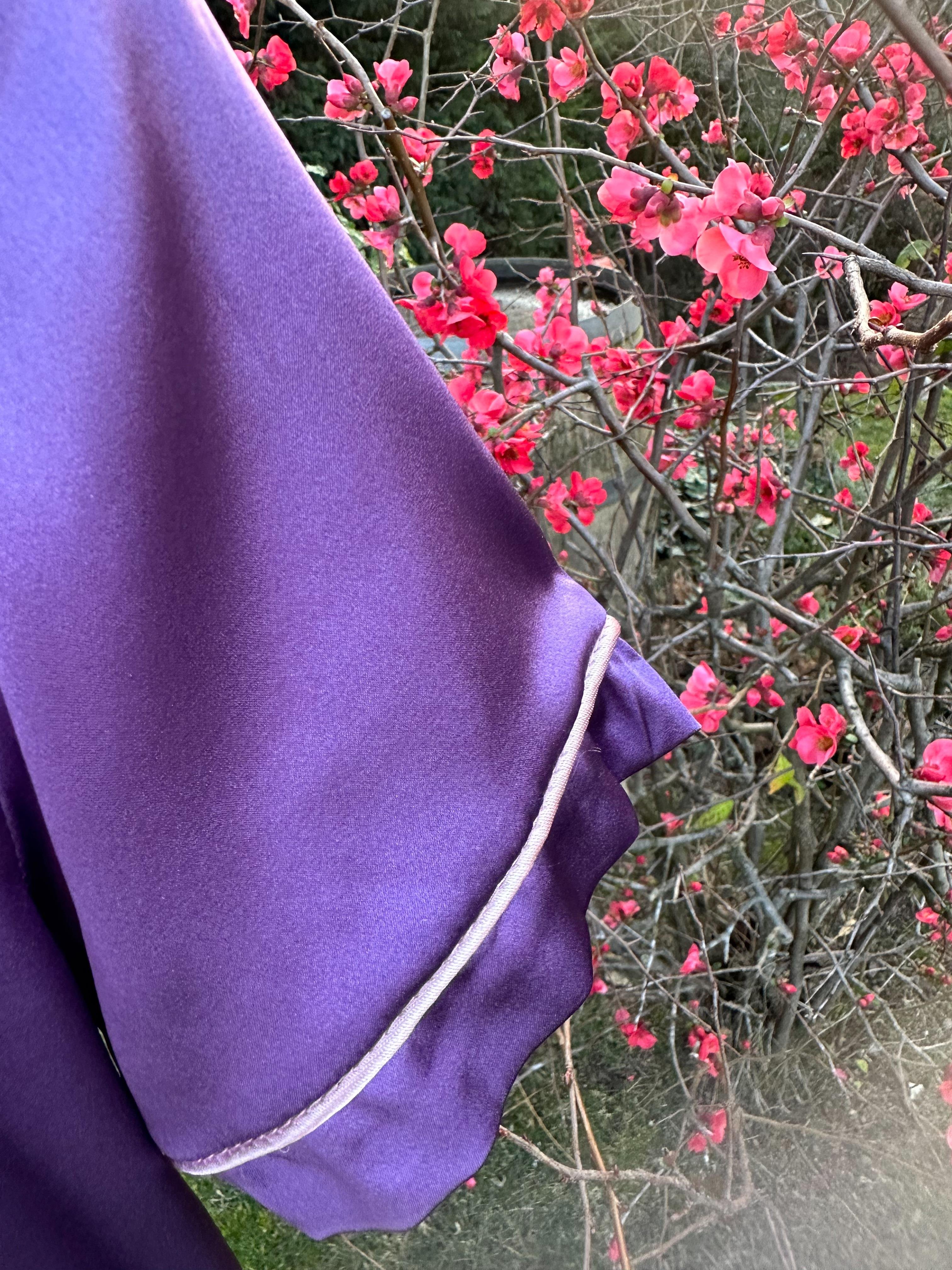 Mor Saf İpek Saten Kısa Kollu Pijama Takımı
