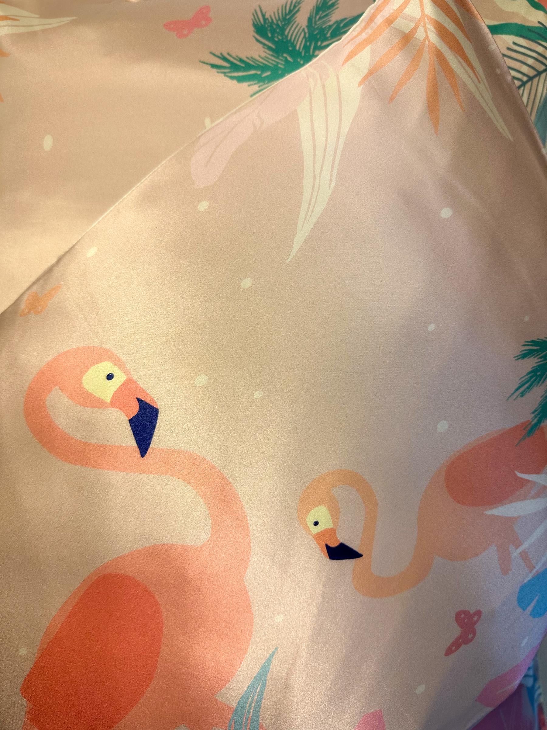 Pembe Flamingo - Saf İpek Bebek Yastık Kılıfı 