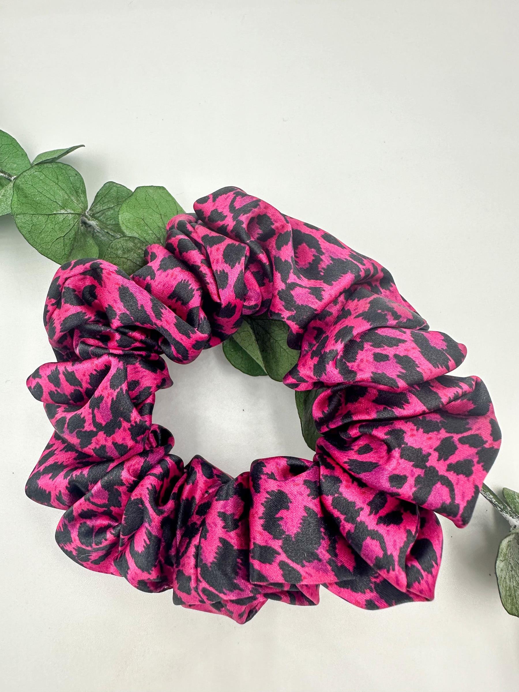 Pink Leopard - Saf İpek Saç Tokası Orta Boy