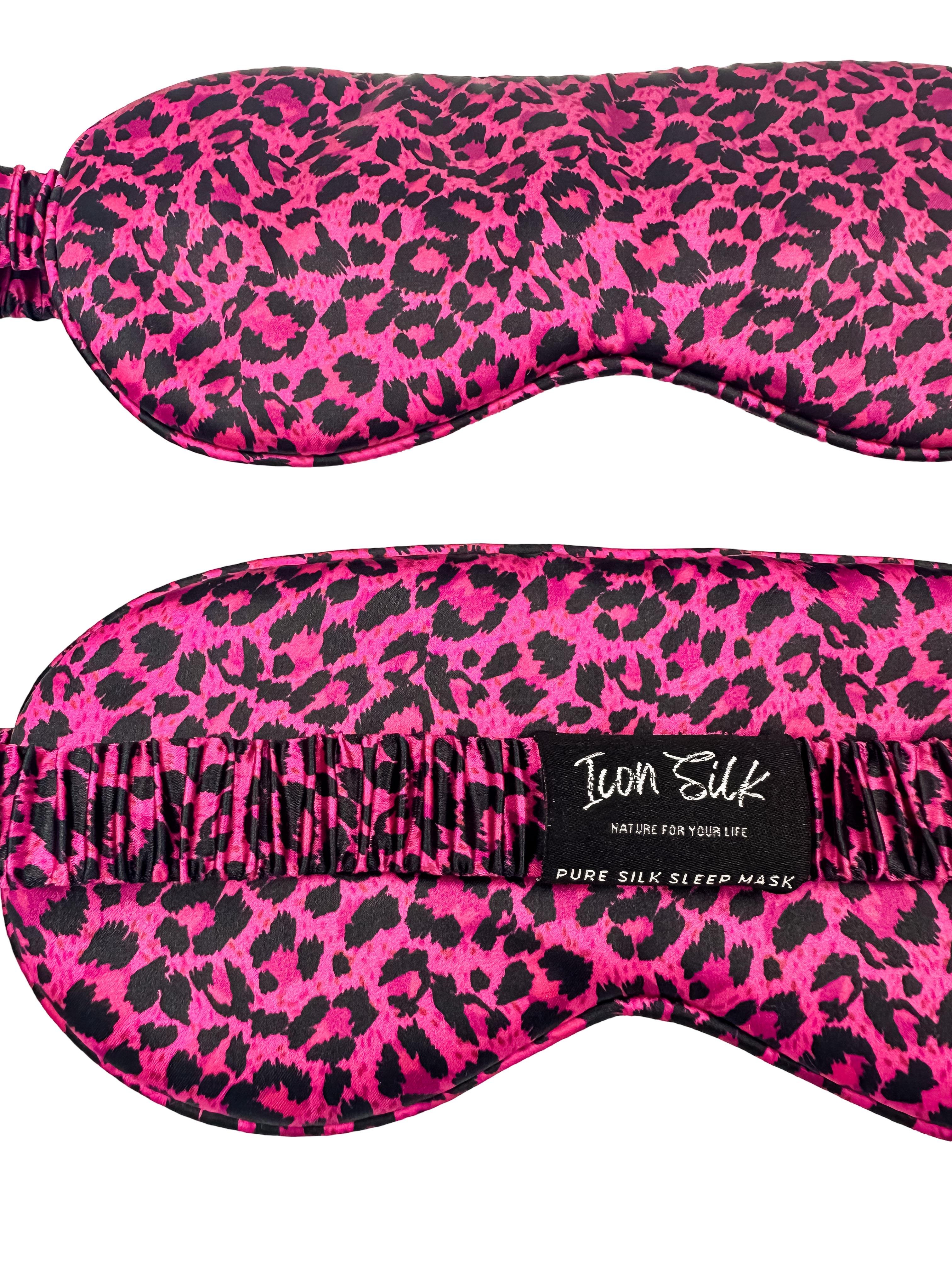 Pink Leopard Saf İpek Uyku Maskesi Göz Bandı 