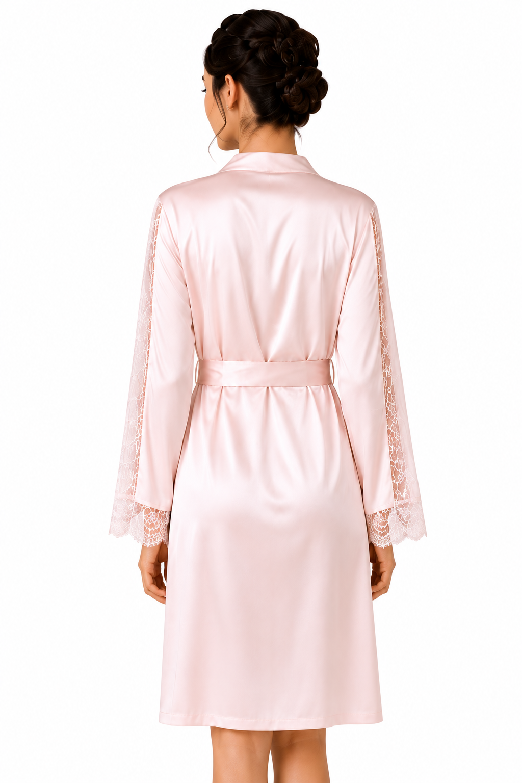 Pudra Pembe %100 Saf İpek Kimono Sabahlık
