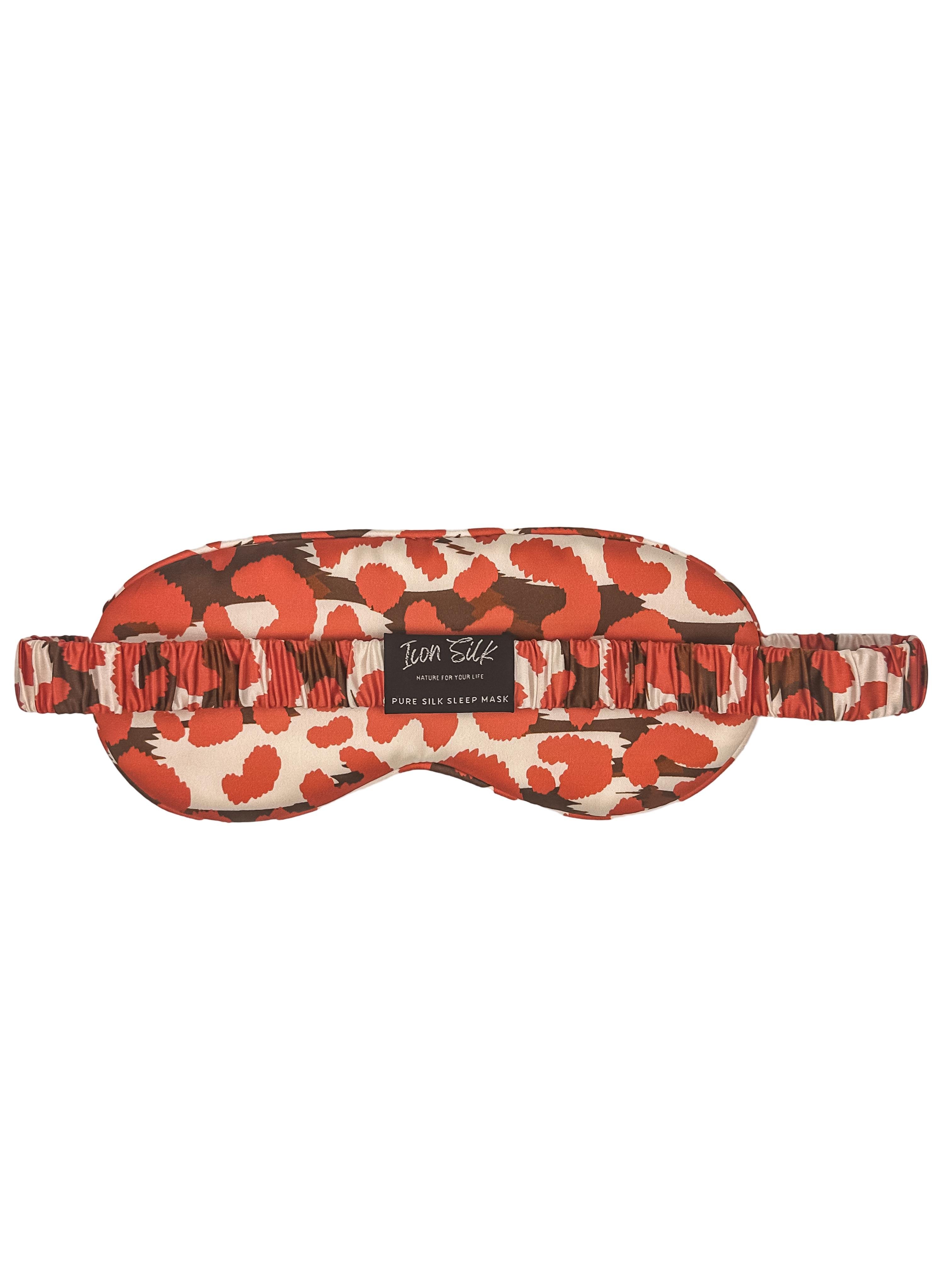 Red Leopard Saf İpek Uyku Maskesi Göz Bandı 