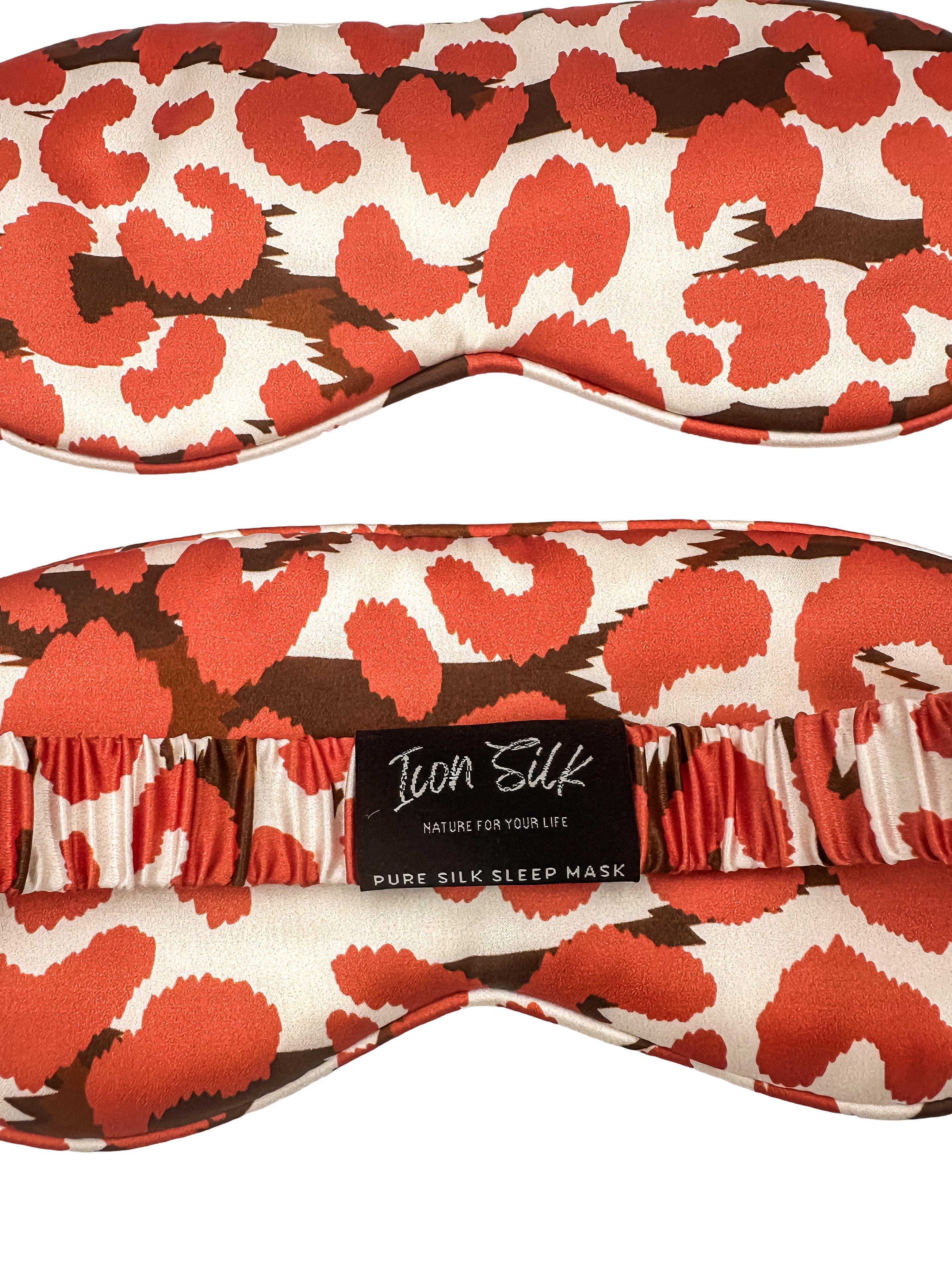 Red Leopard Saf İpek Uyku Maskesi Göz Bandı 