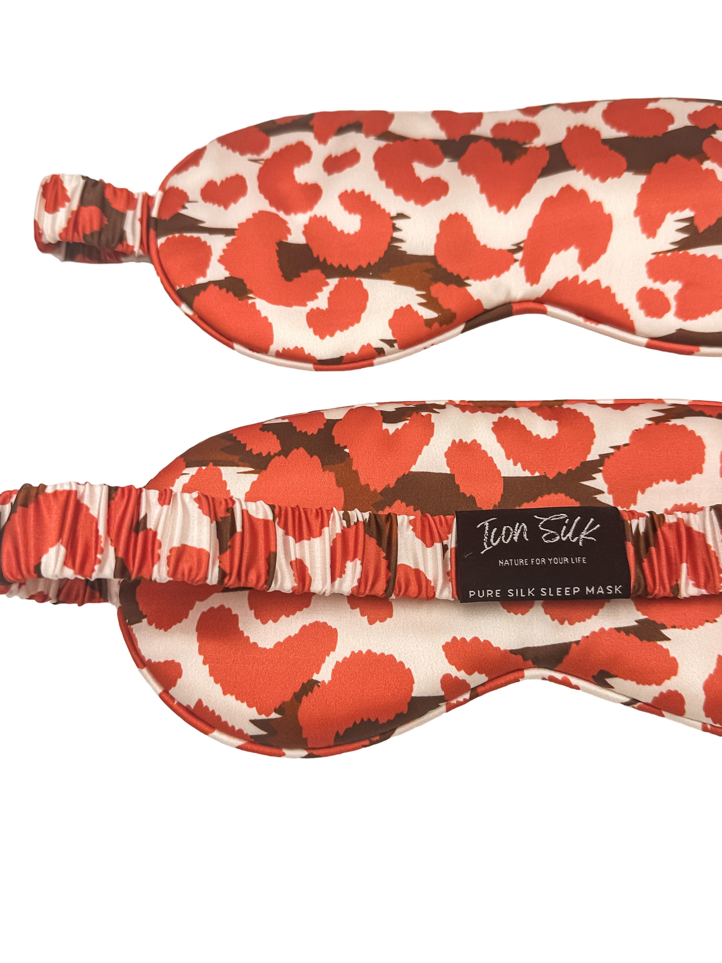 Red Leopard Saf İpek Uyku Maskesi Göz Bandı 