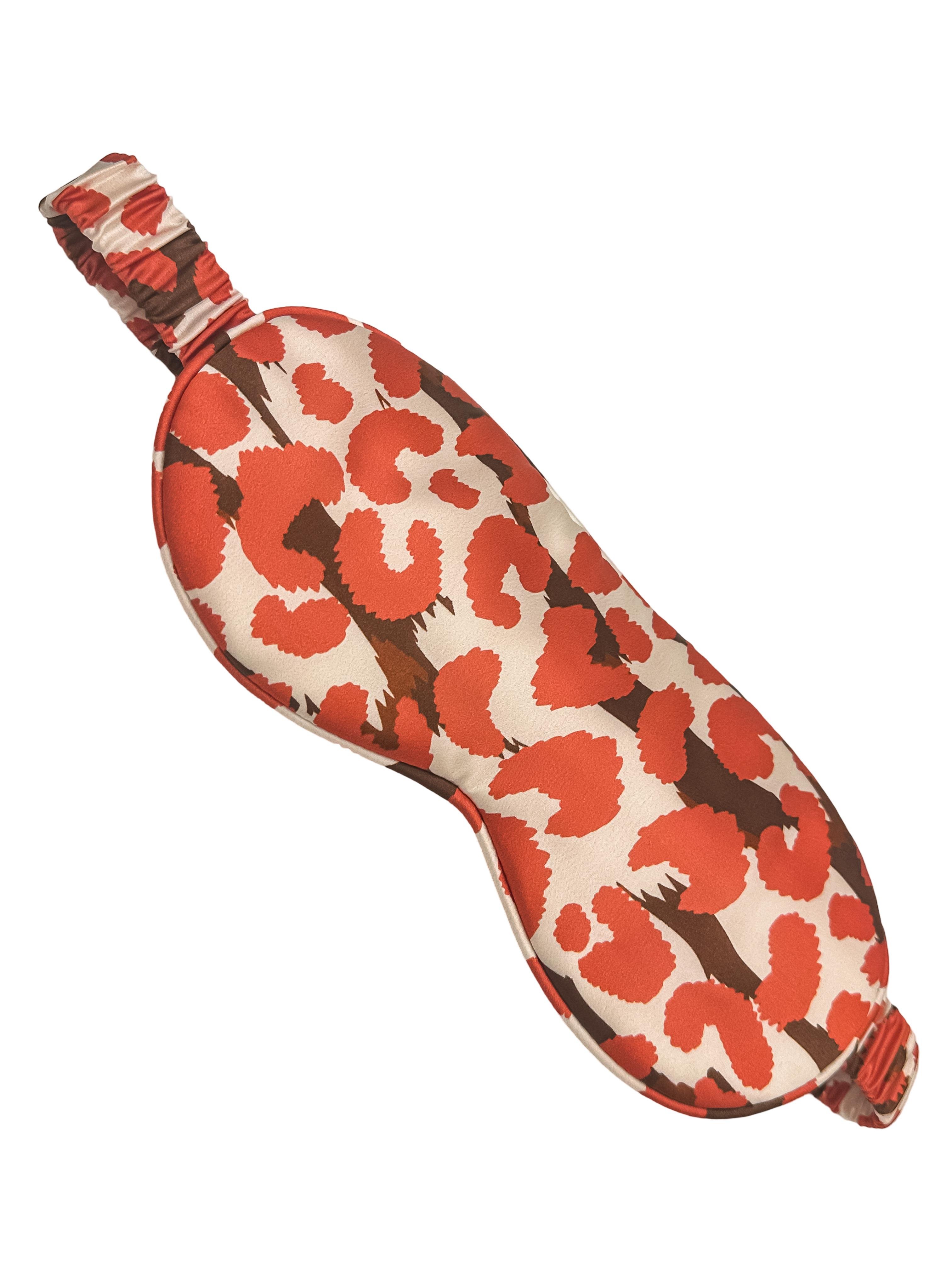 Red Leopard Saf İpek Uyku Maskesi Göz Bandı 