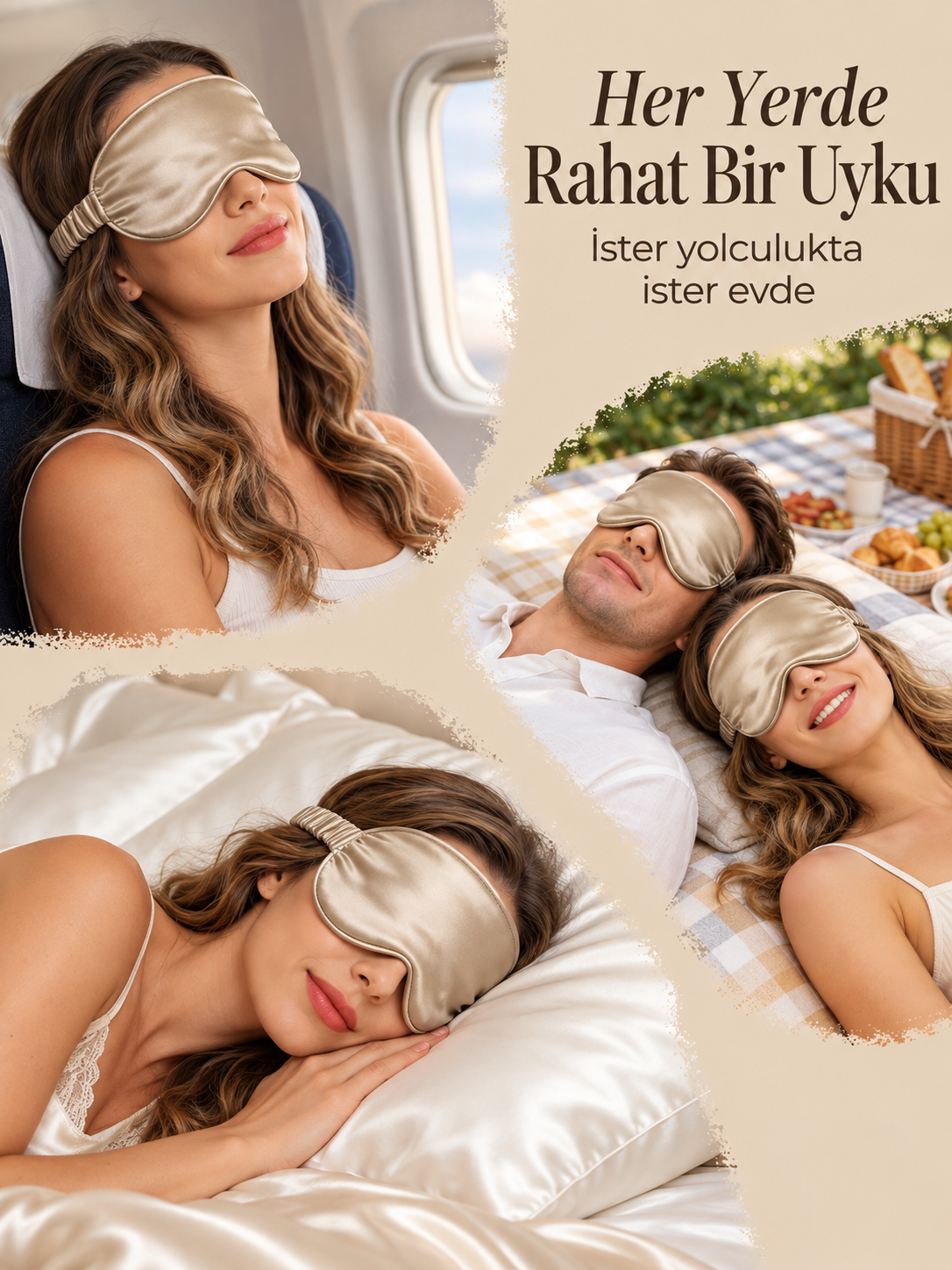 Şampanya İnci - 'Sleep & Glow' 19 momme Uyku Maskesi - Elastik Bantlı 