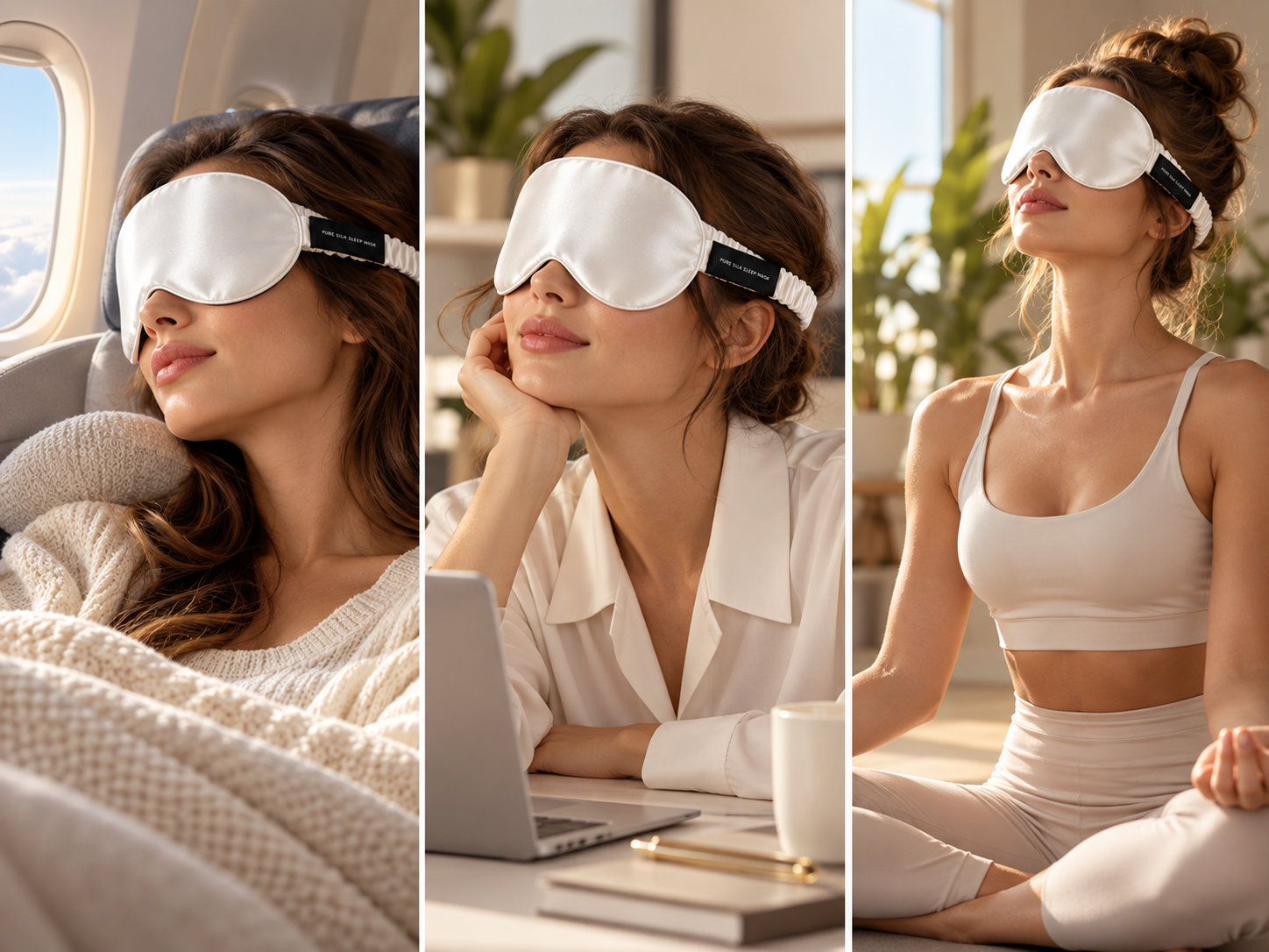 Sedef Beyazı - 'Sleep & Glow' 19 momme Uyku Maskesi - Elastik Bantlı