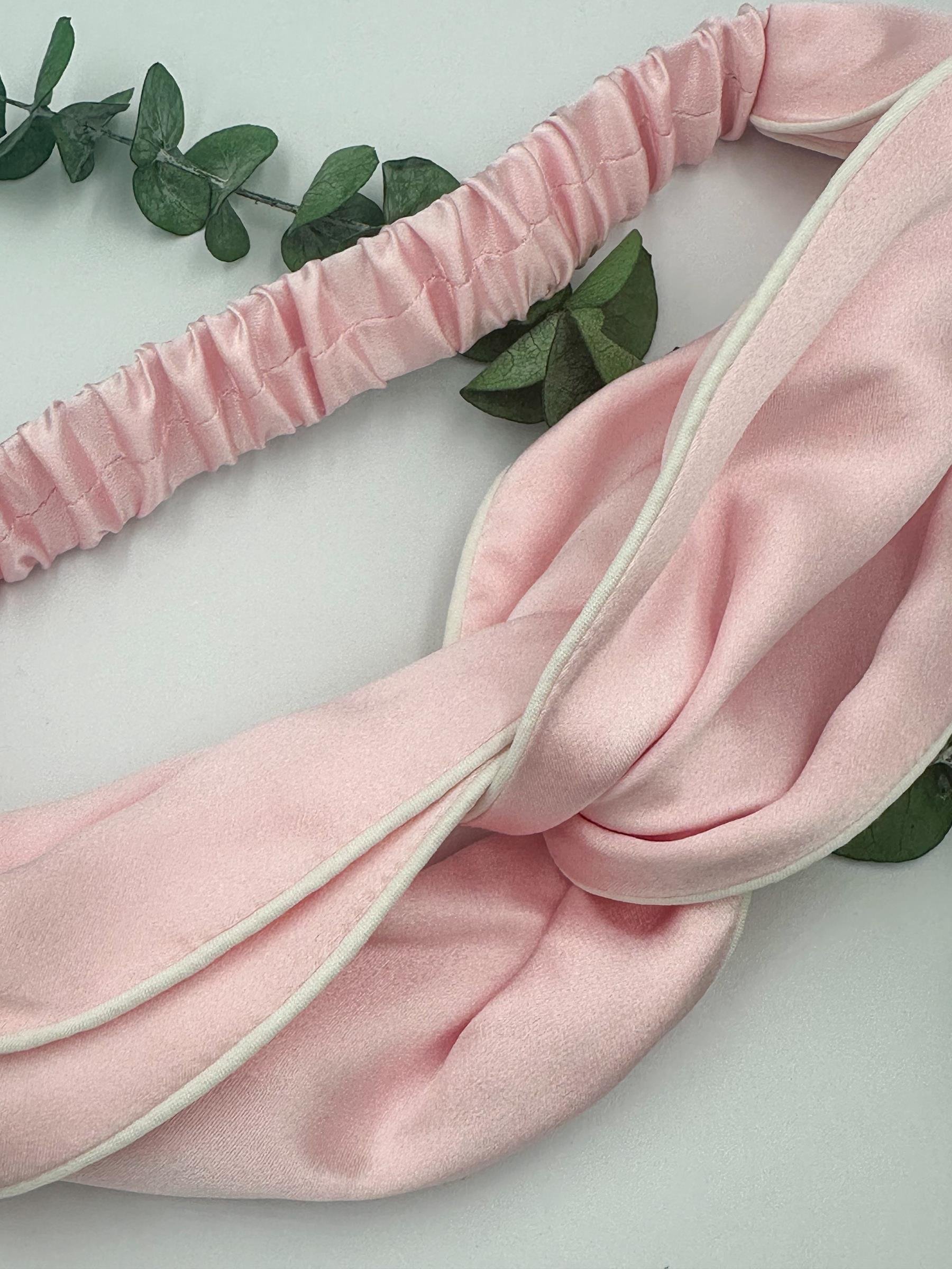 Sedefli Pembe Beyaz Biyeli - Saf İpek Saç Bandı 