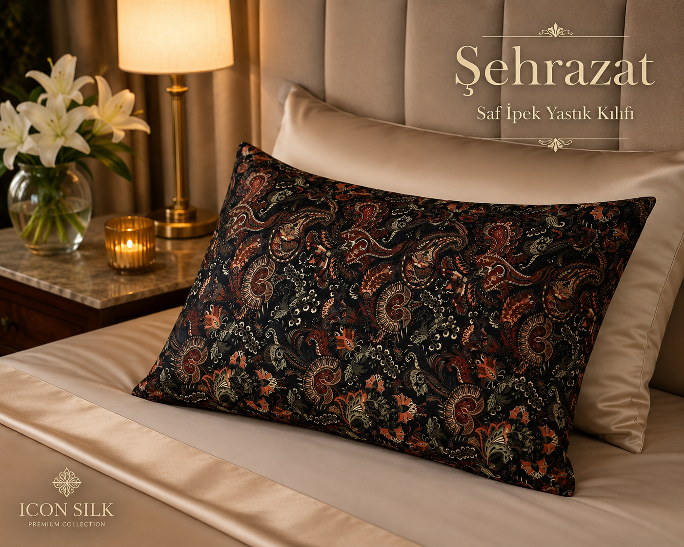 Şehrazat - 'Sleep & Glow' Saf İpek Fermuarlı Yastık Kılıfı 