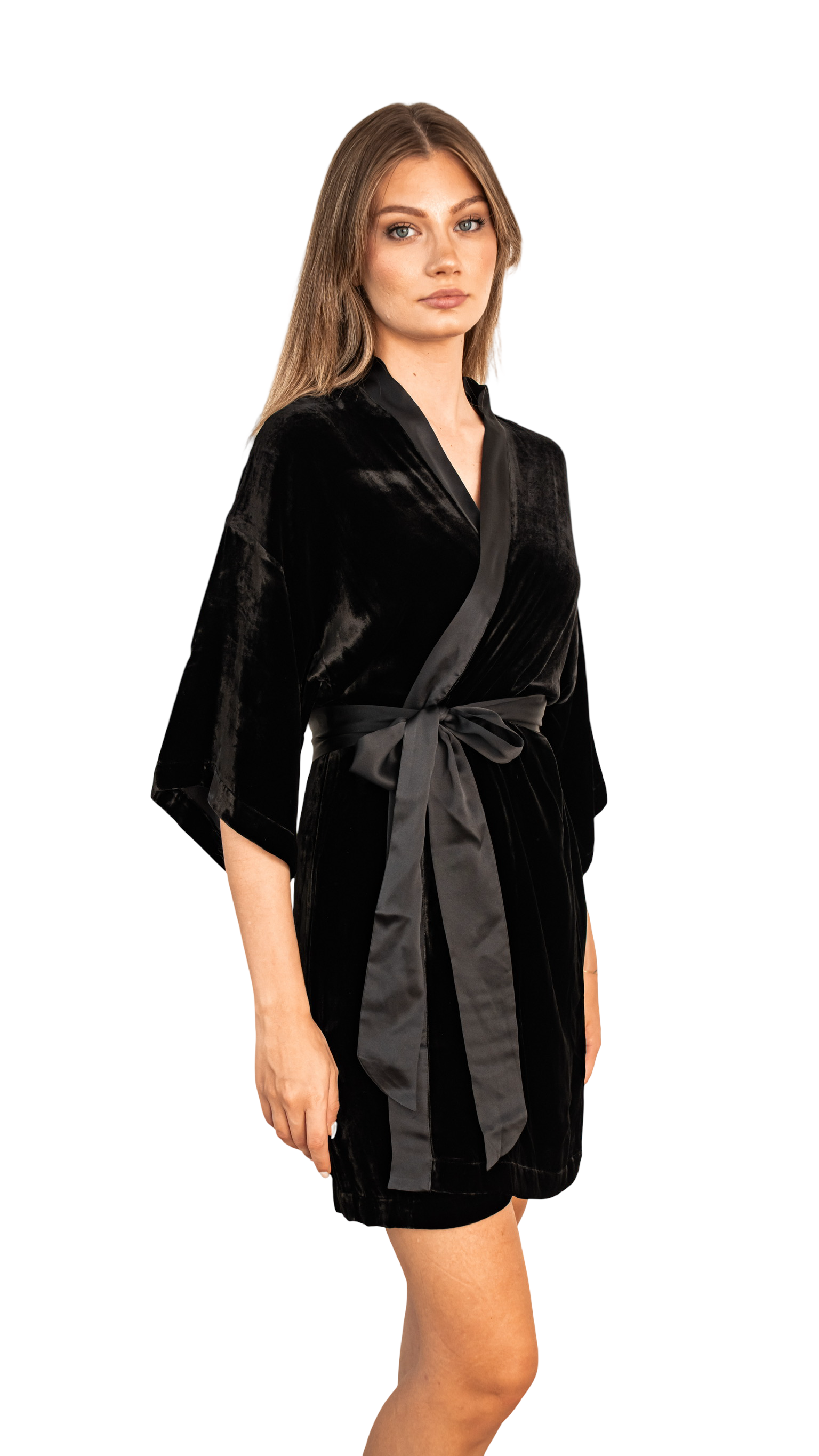 Black Velvet Silk Kimono Robe