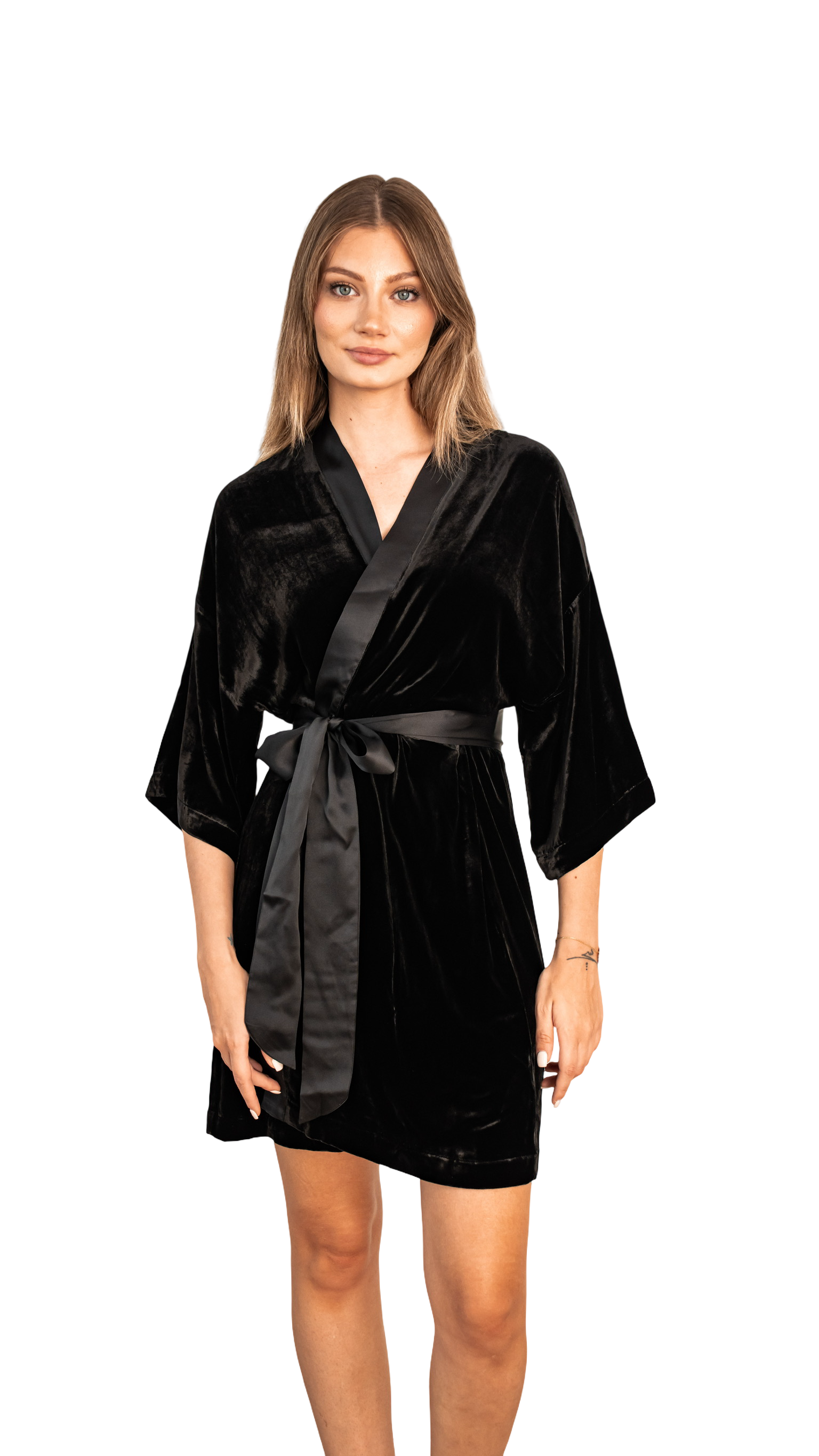 Black Velvet Silk Kimono Robe