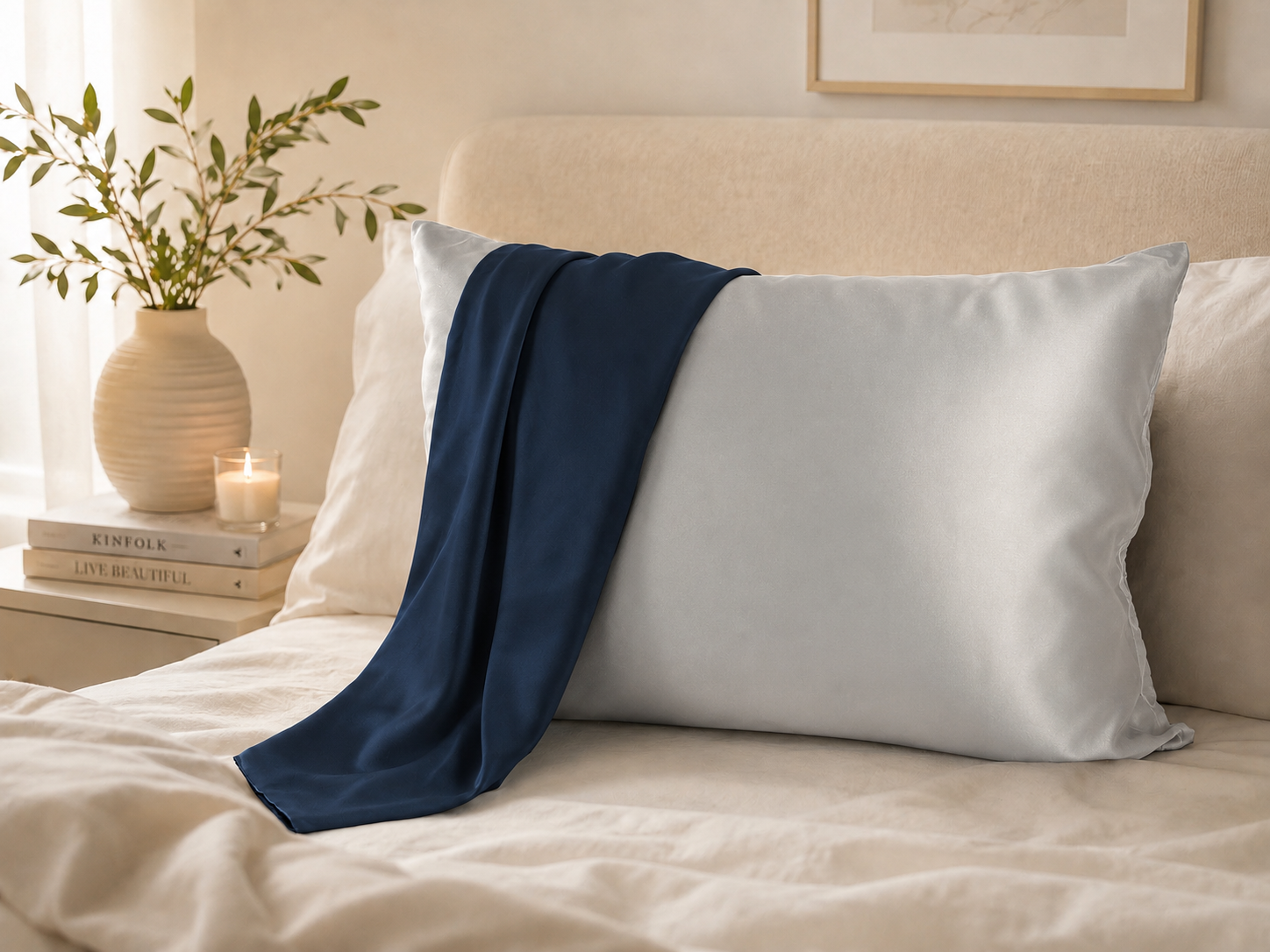 Silver Grey + Navy Dual Sided 19 Momme Silk Pillowcase 