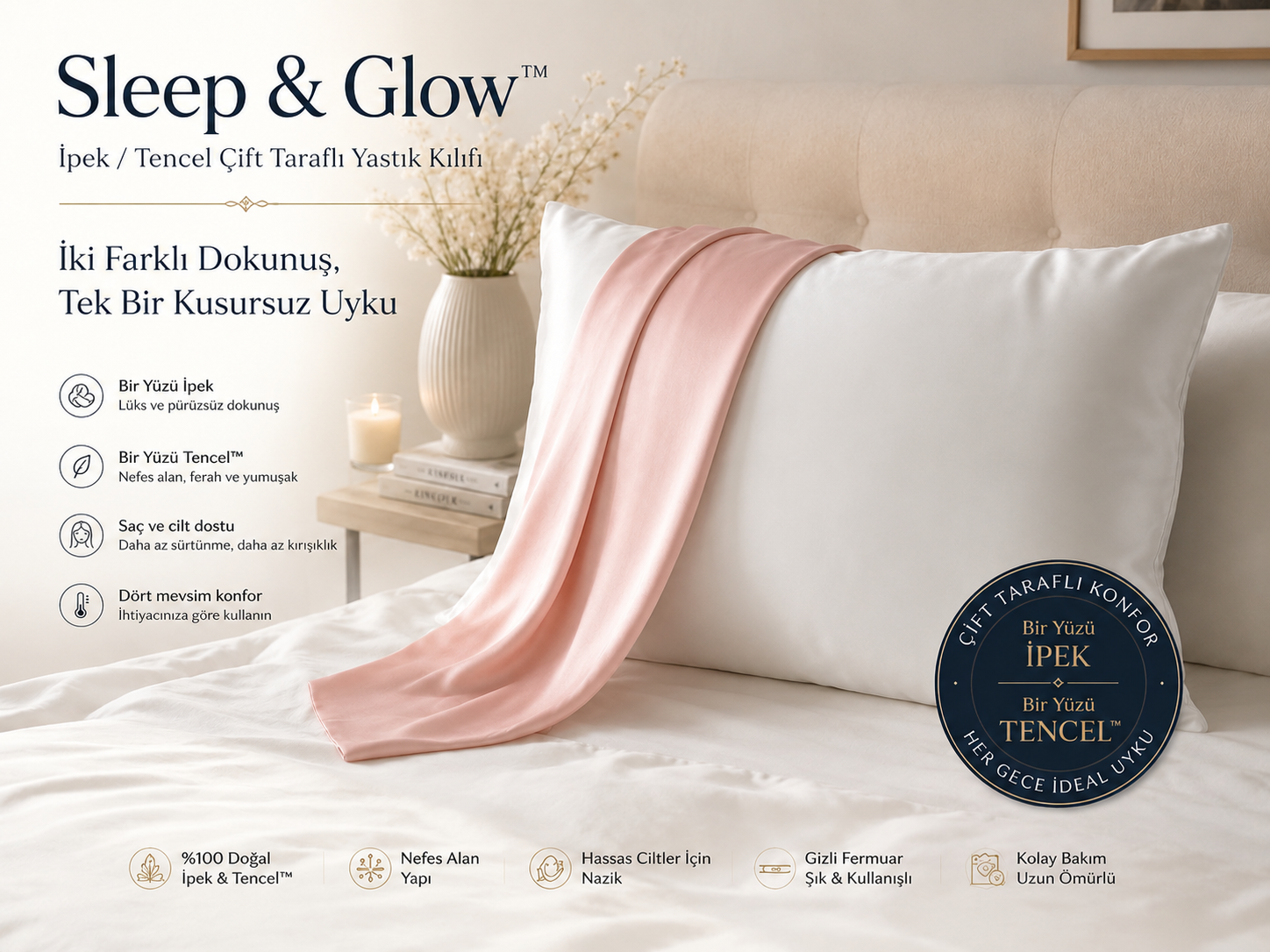 Pink + White Dual Sided 19 Momme Silk Pillowcase 