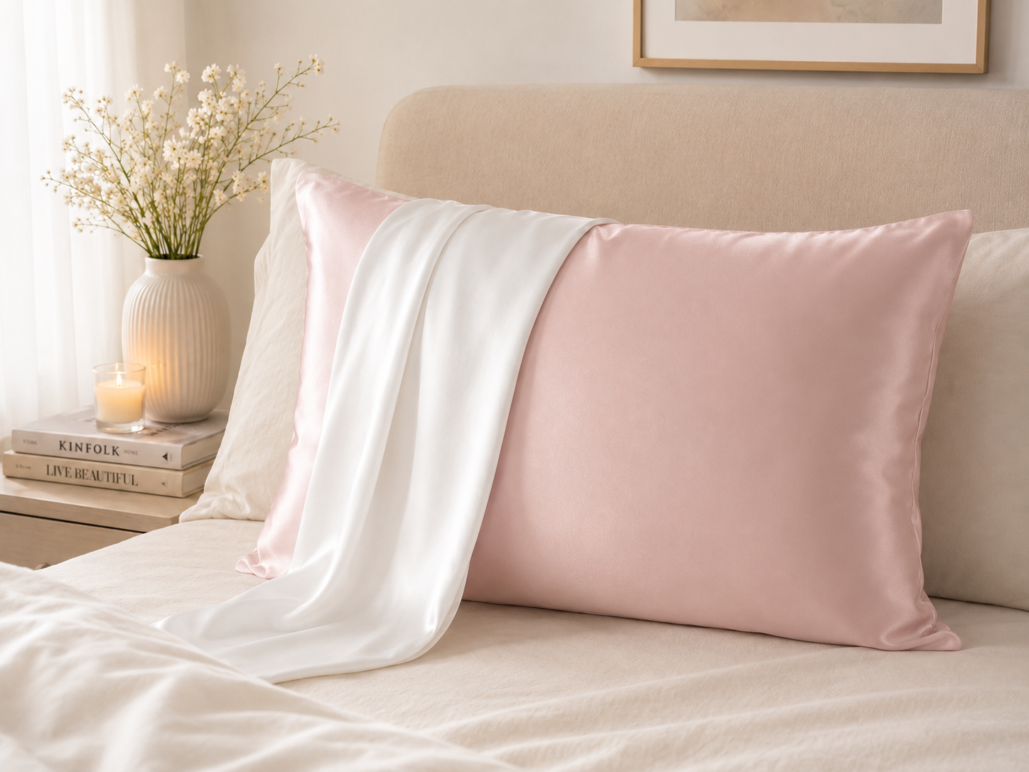 Pink + White Dual Sided 19 Momme Silk Pillowcase 