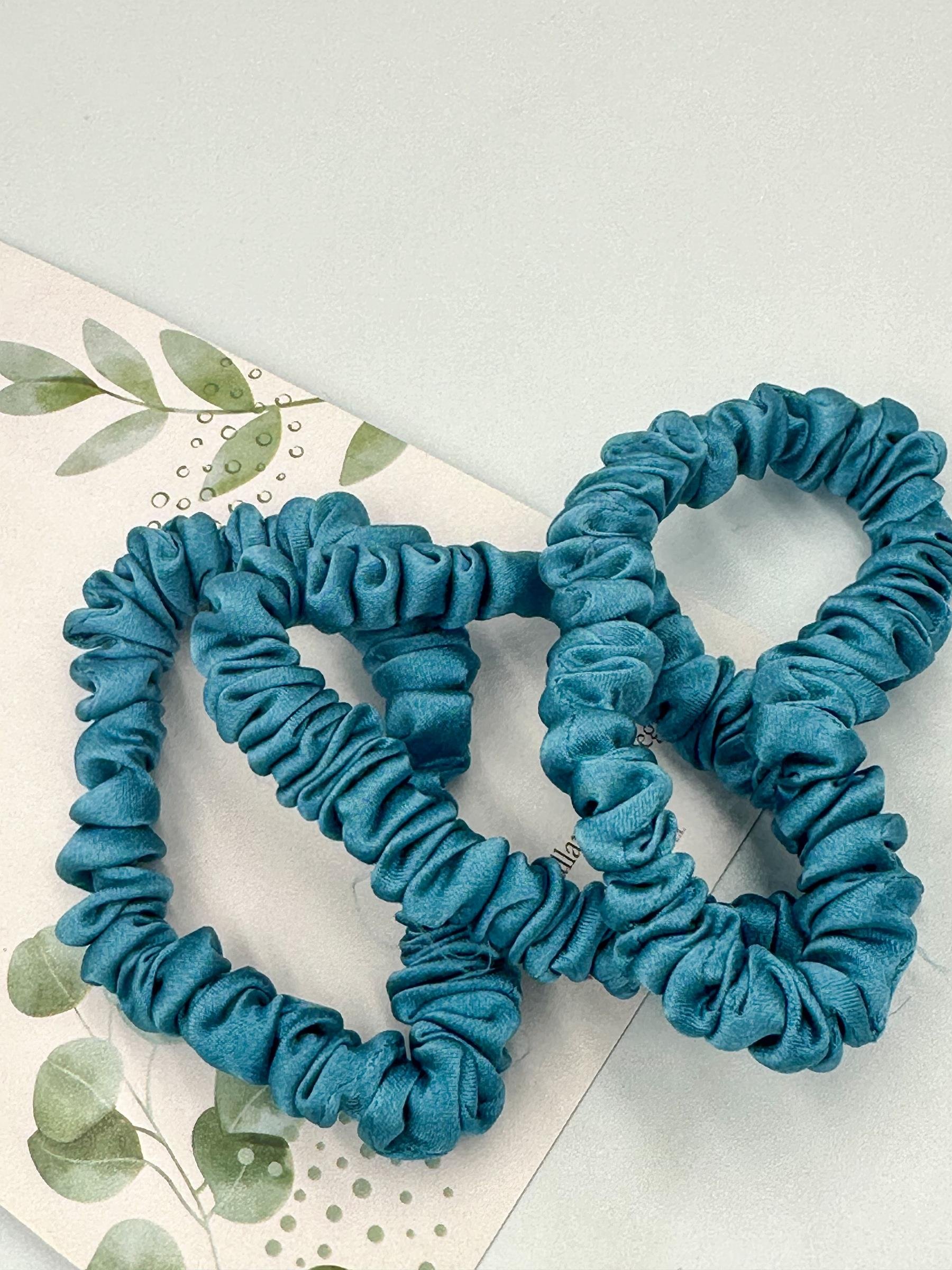 3 Pack Mini Silk Scrunchies - Turquoise