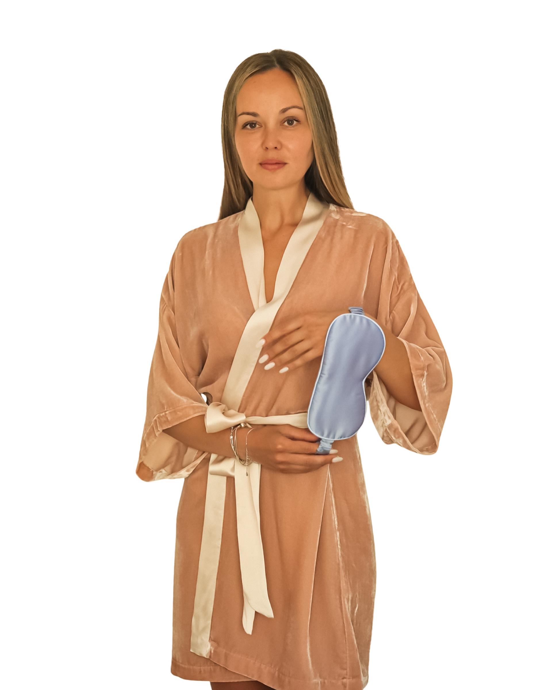 Uçuk Pembe İpek Kadife Kimono Sabahlık 
