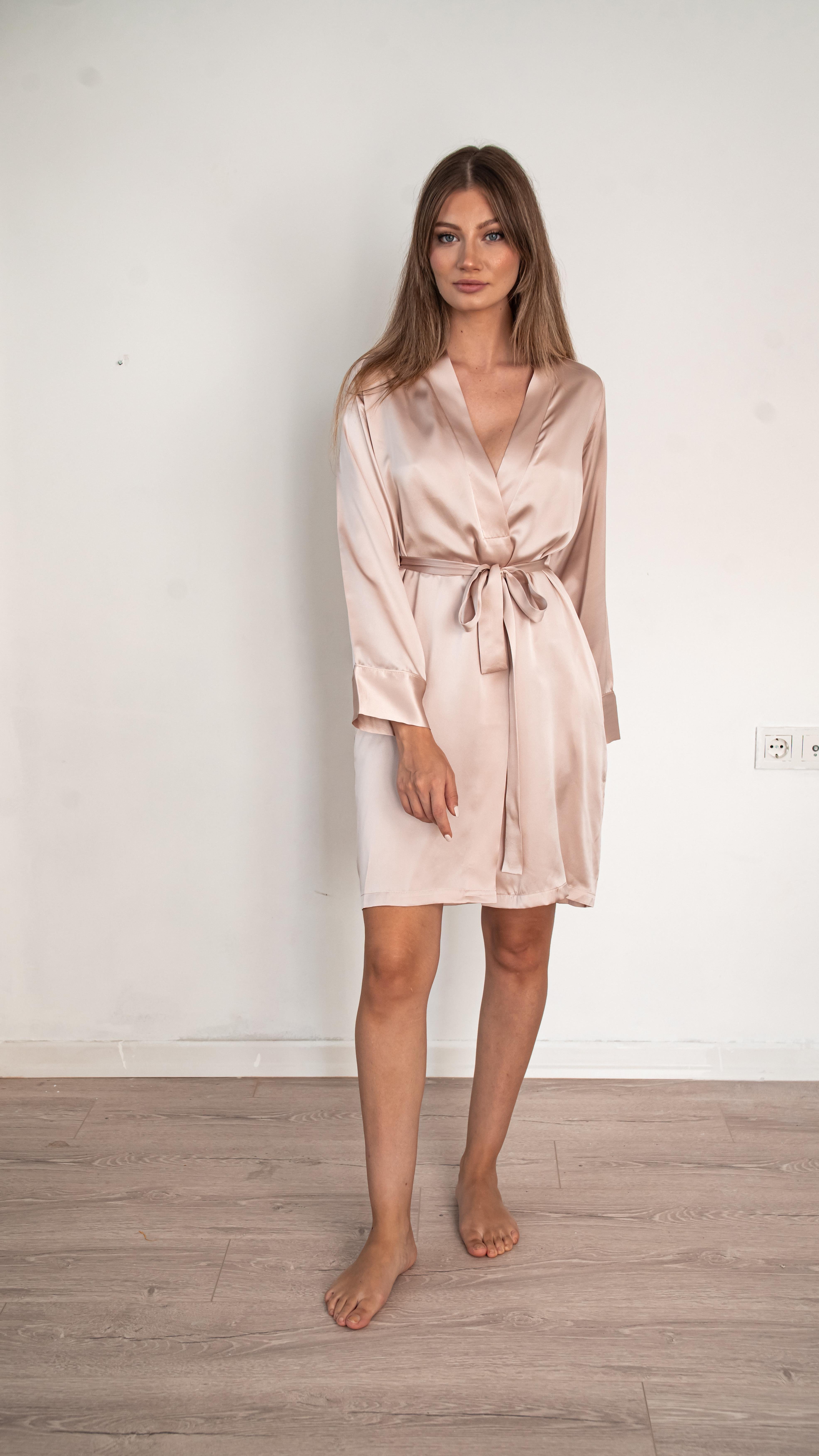 Light Pink Kimono Silk Robe 