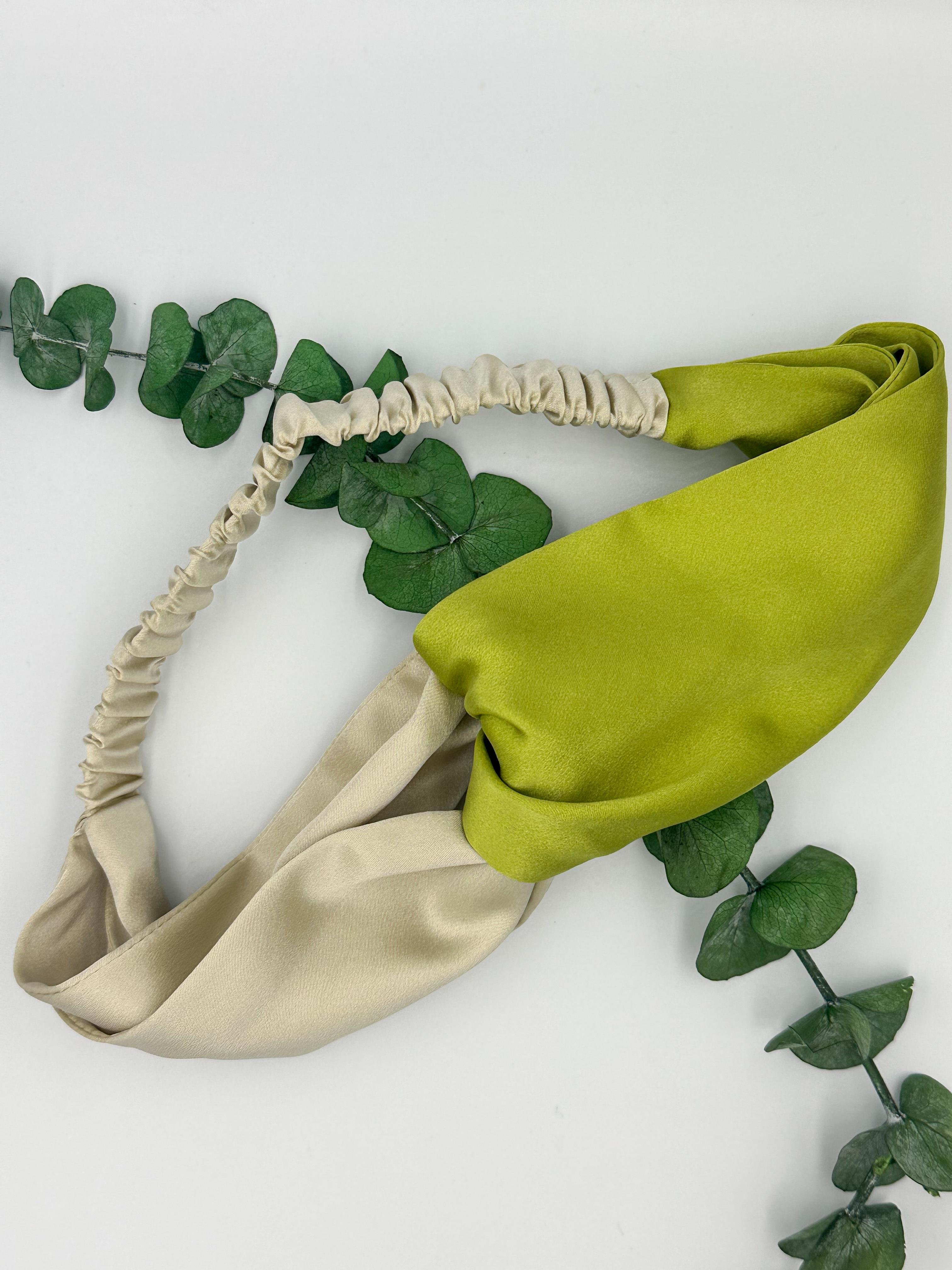 Chartreuse Light Camel Dual Color Silk Hair Band