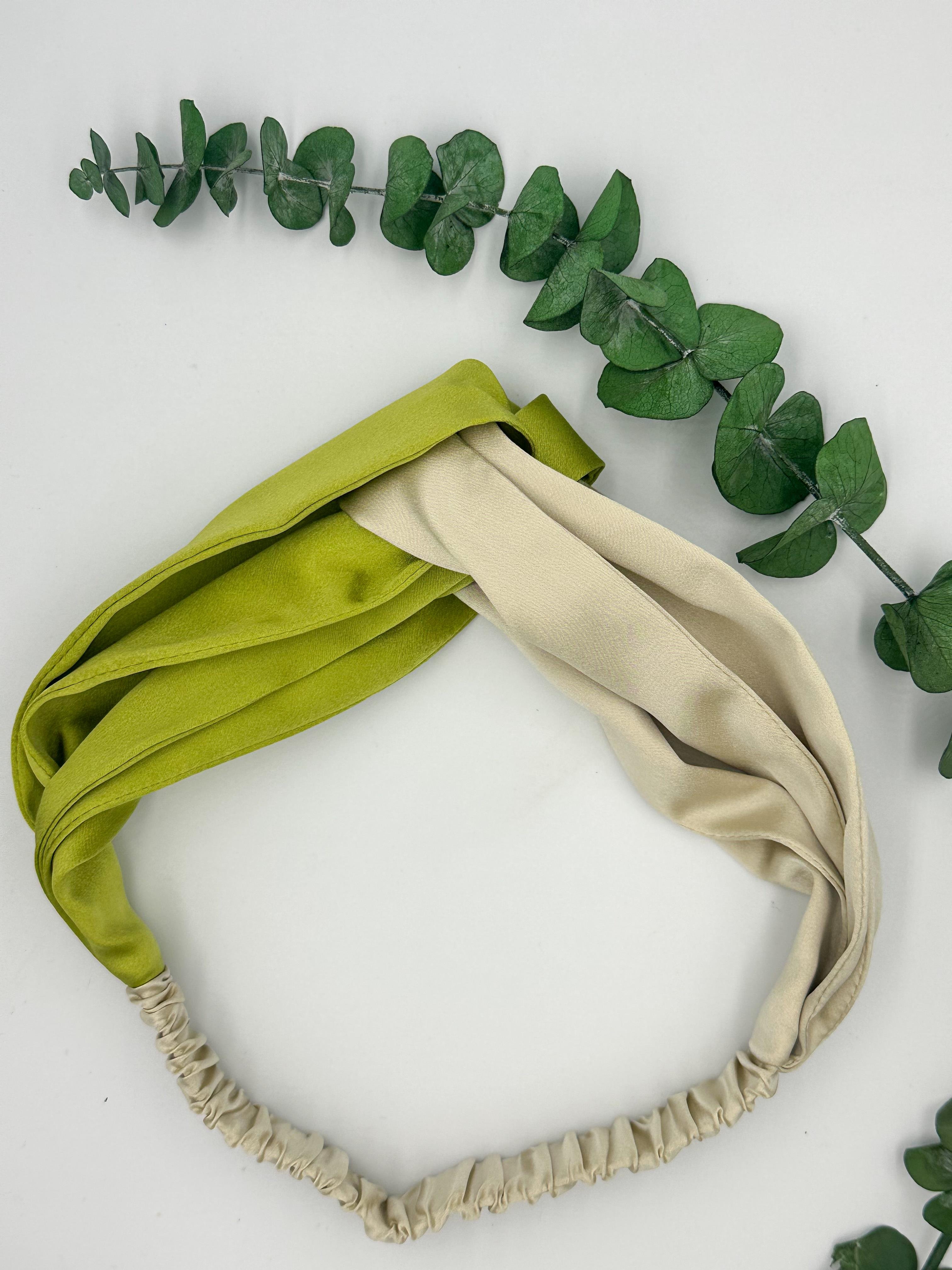 Chartreuse Light Camel Dual Color Silk Hair Band